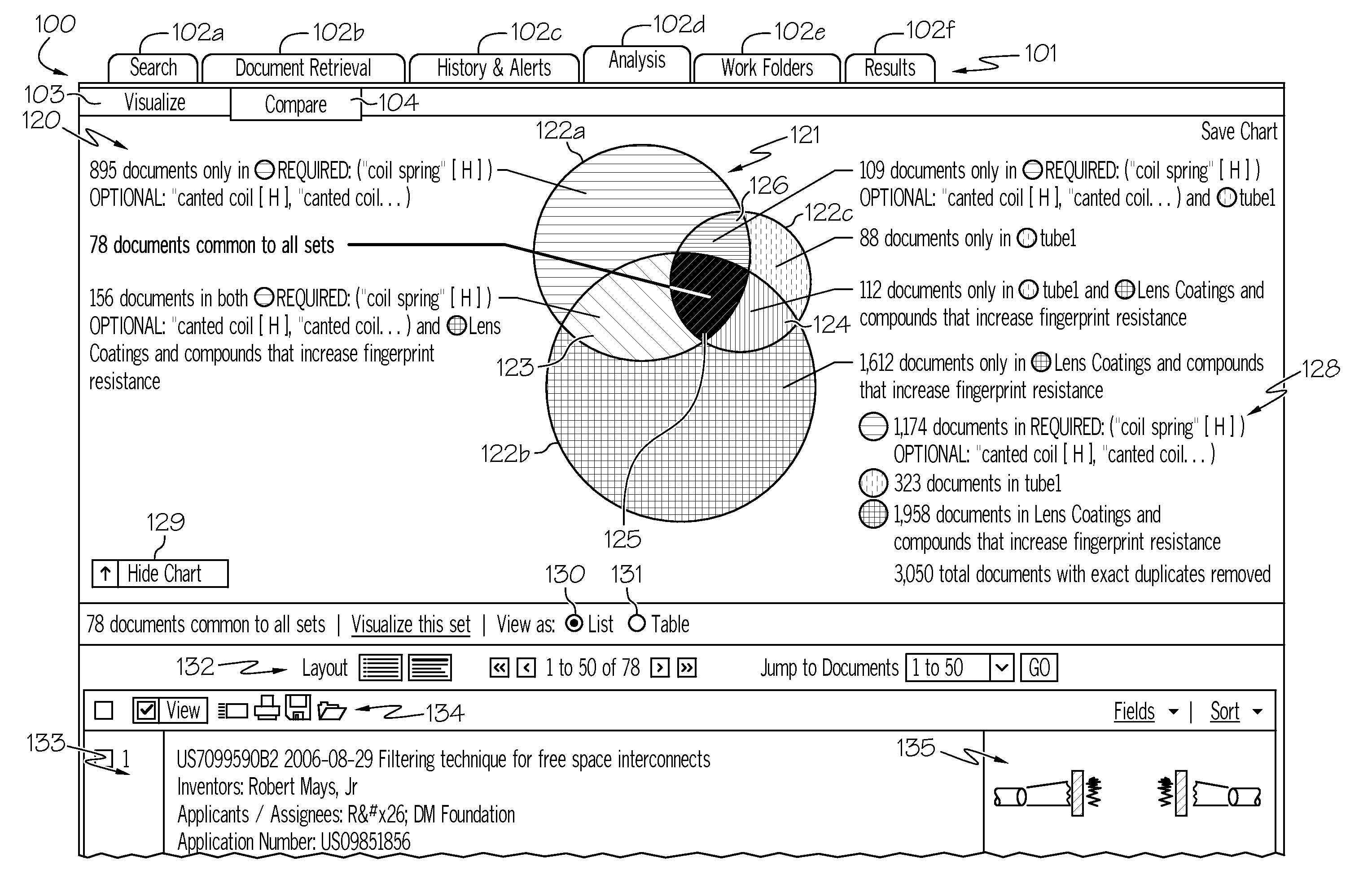 Methods for electronic document searching and graphically representing electronic document searches