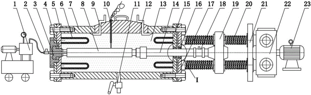 Axial hot stretch flexible composite plastic high-pressure delivery pipe testing device