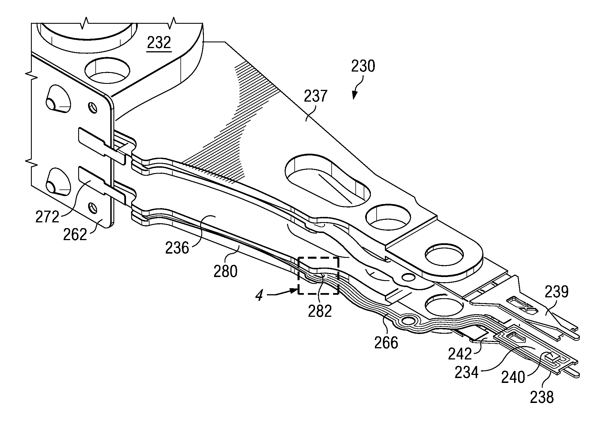 Head stack assembly with flexure tail retention features