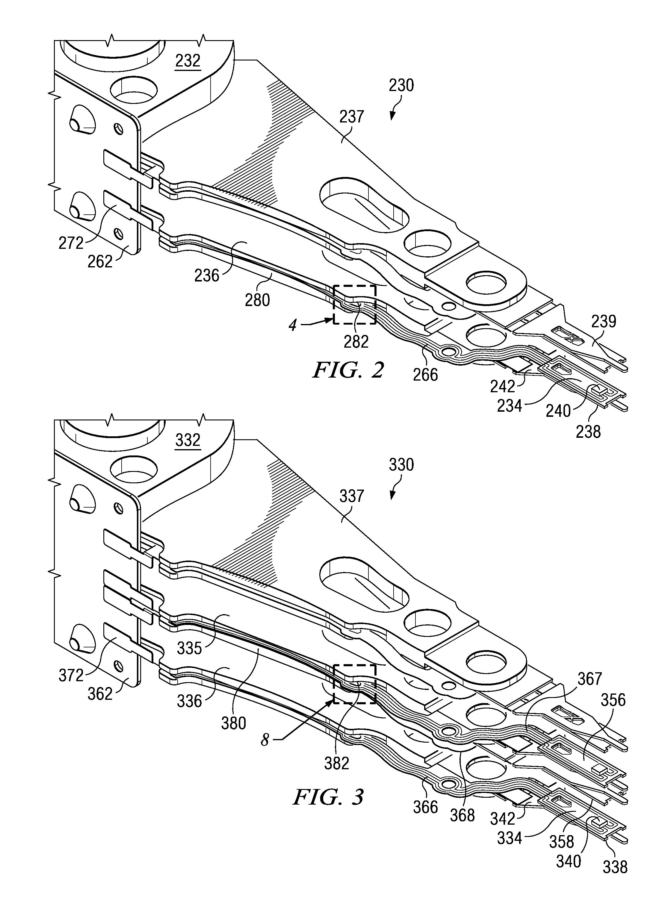 Head stack assembly with flexure tail retention features