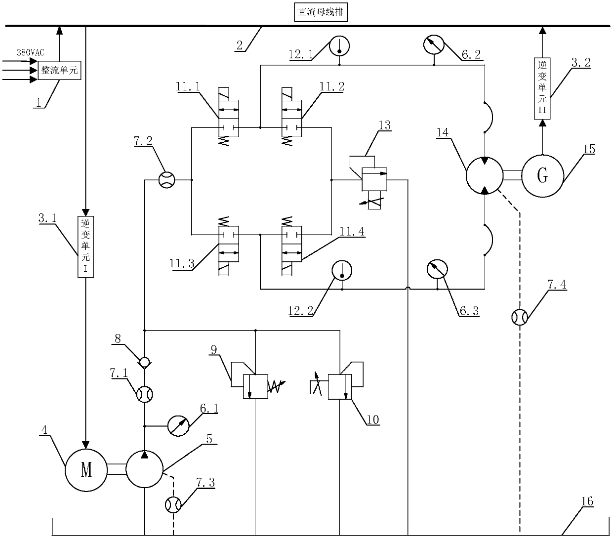 Multi-pump multi-motor durability test device and method based on common DC bus technology