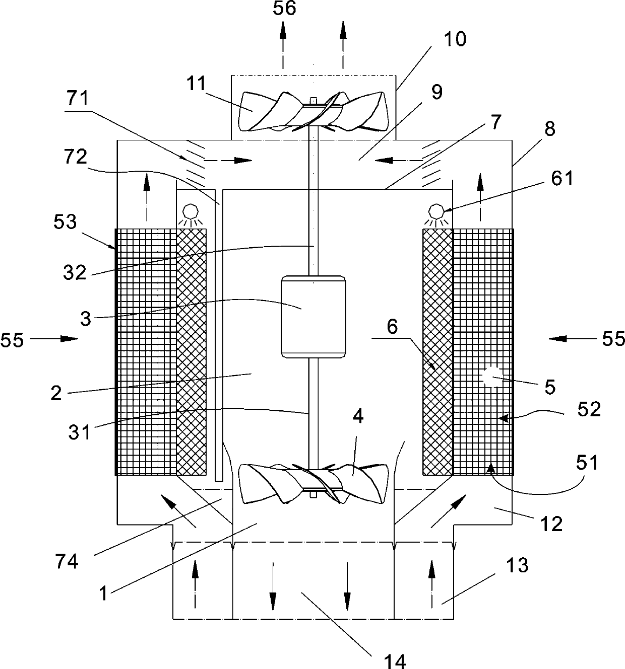 An evaporative cooling method and equipment with air exhaust and cold recovery