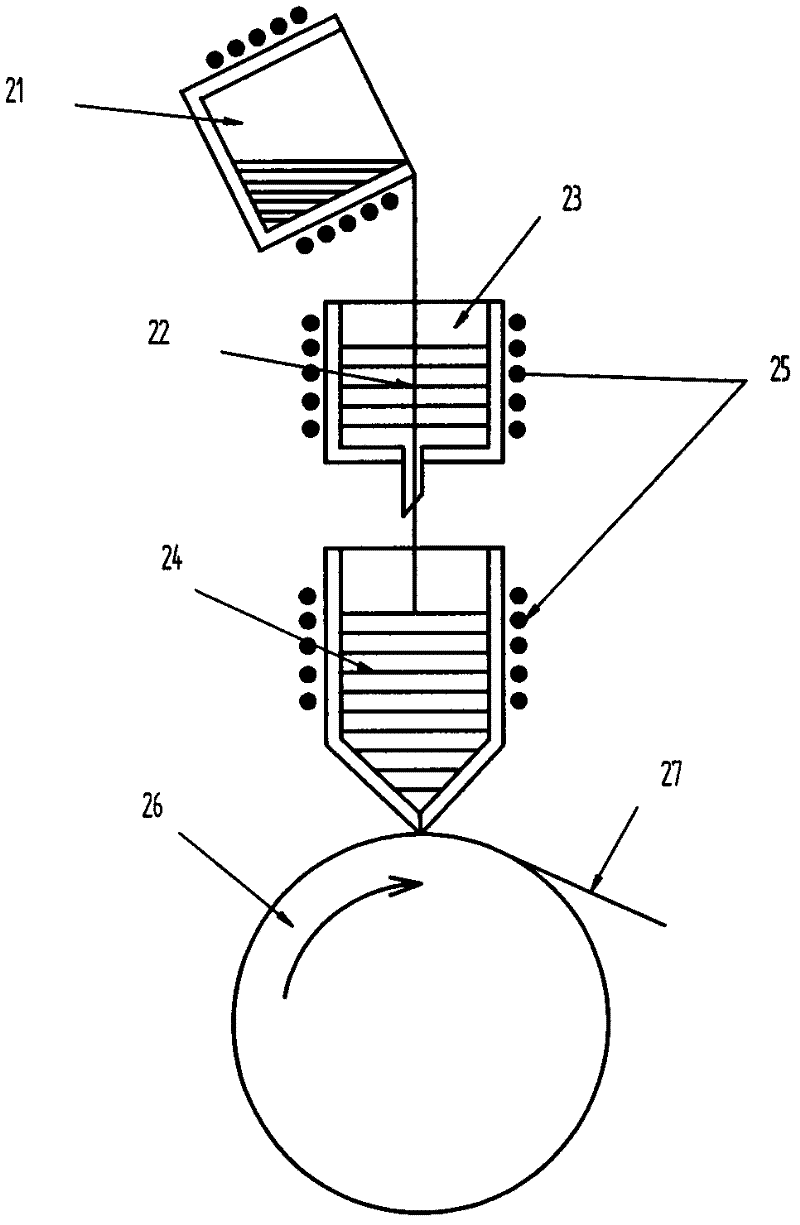 Plunger type equal-liquid-level pressure amorphous strip maker