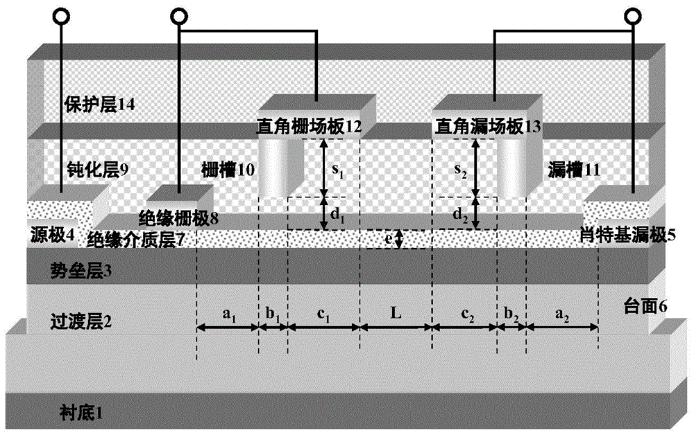 Insulated Gate Right Angle Gate-Drain Composite Field Plate Power Device