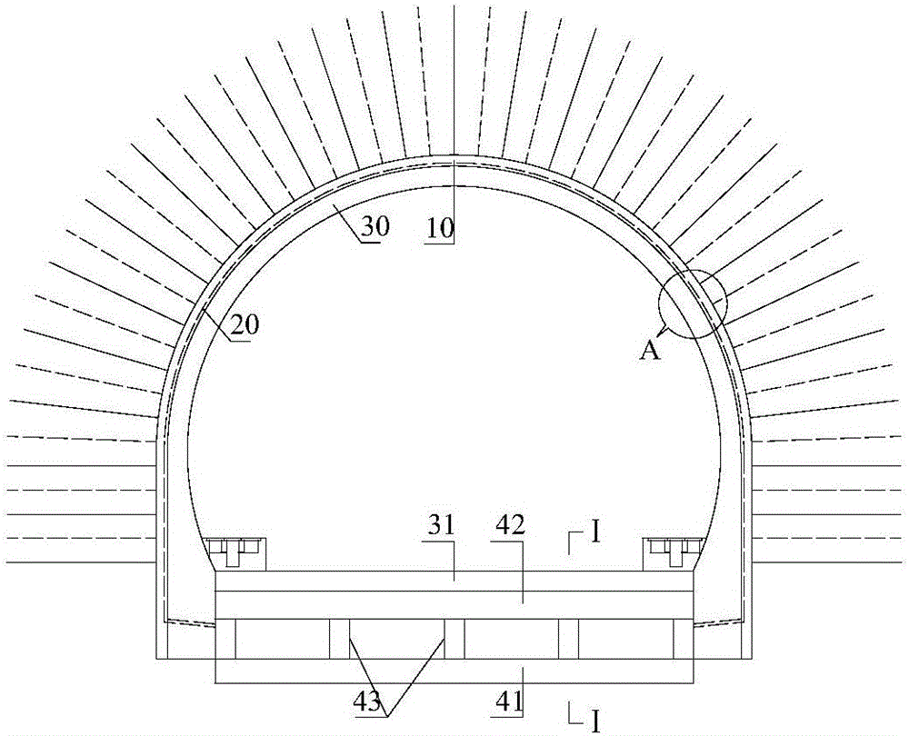 Frame type low-position draining system tunnel lining structure