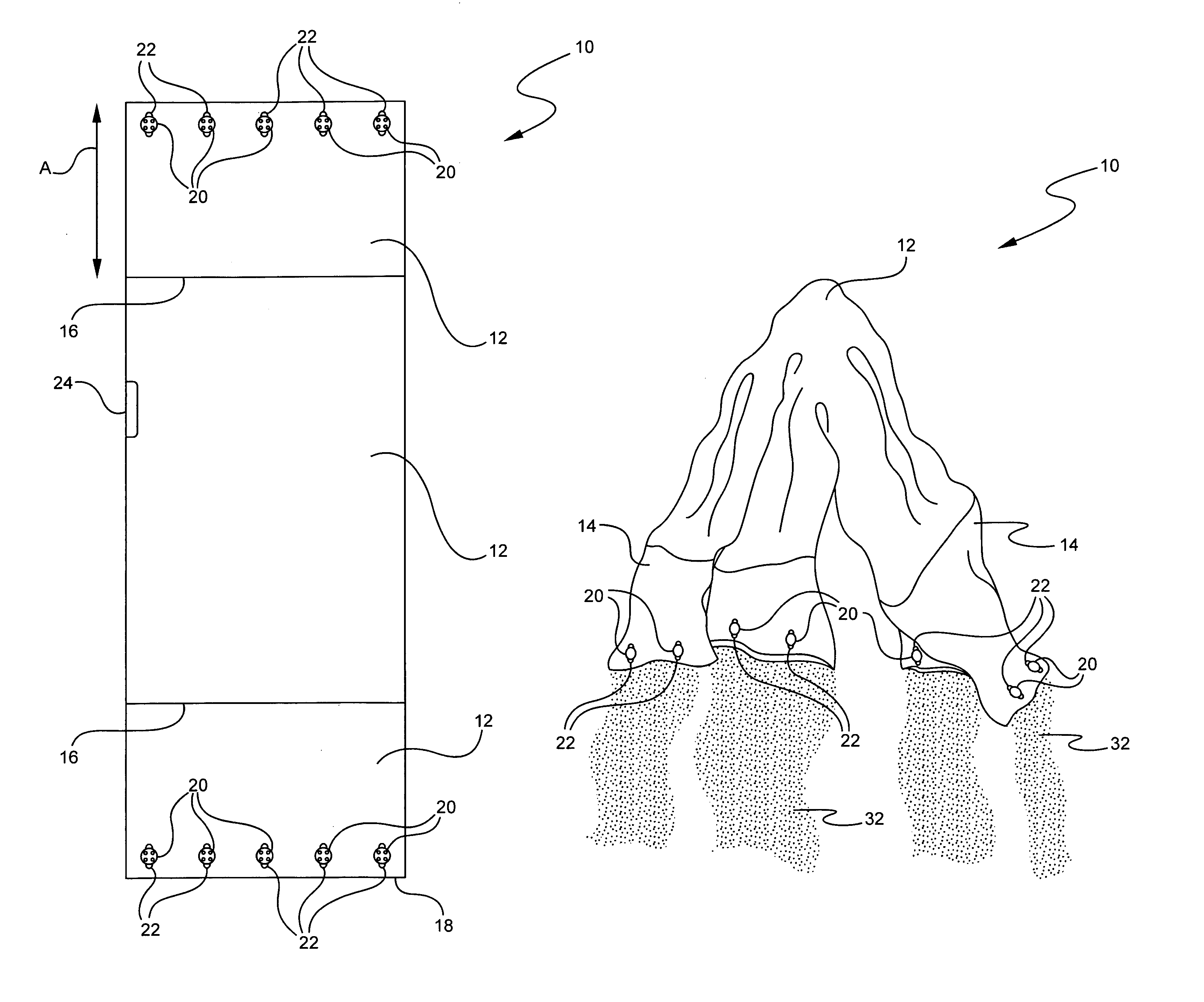 Ground covering device with integrated support retention areas