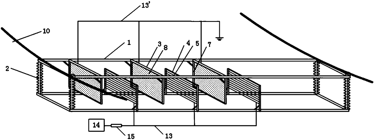 A multi-stage parallel multi-line-water film electrode ion wind cooling tower water recovery device