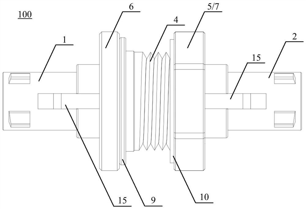 A radio frequency male-to-male transfer joint, a radio frequency transfer system and a vehicle