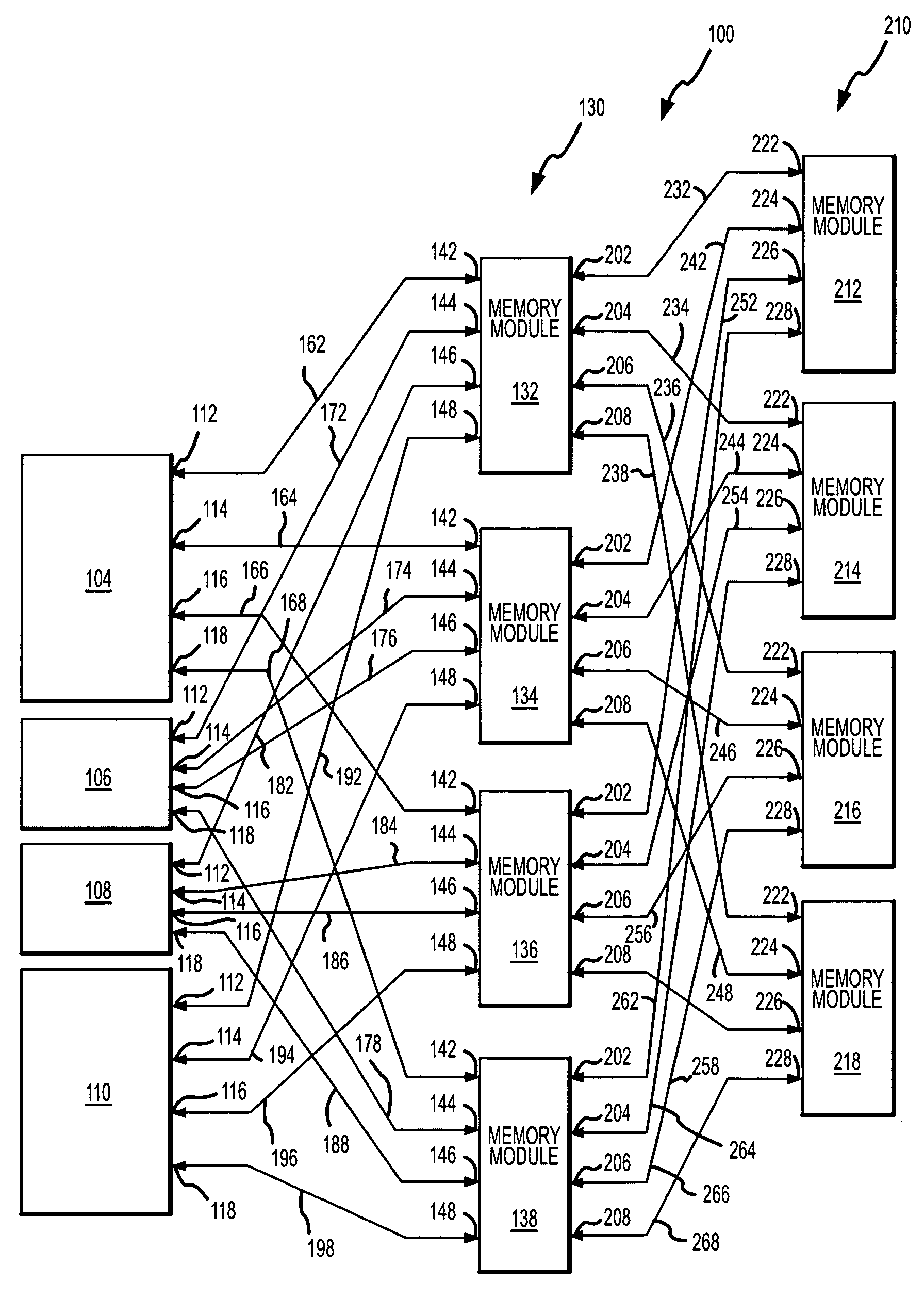 Multiple processor system and method including multiple memory hub modules