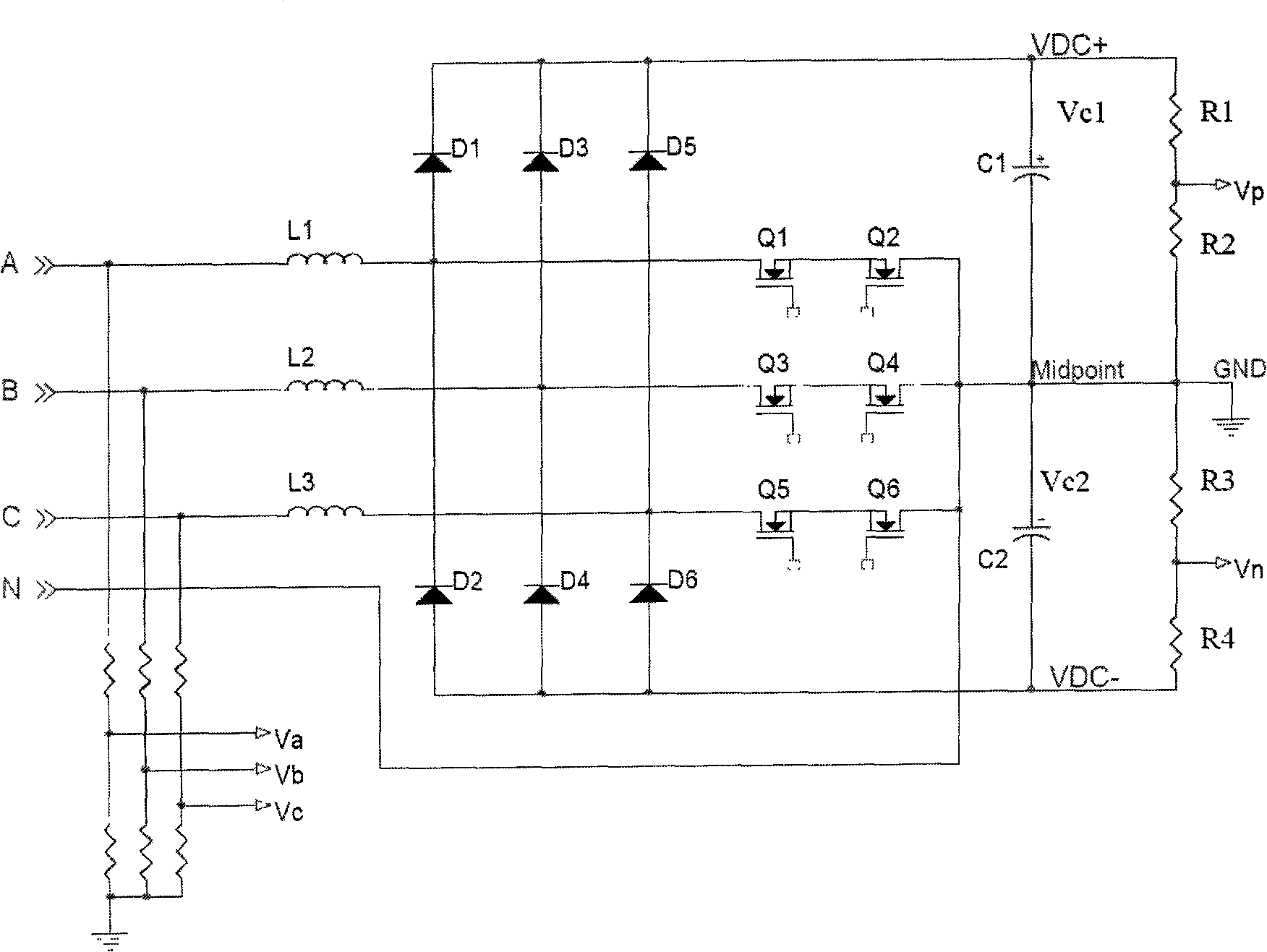 Sampling circuit and voltage sampling method for three-level power factor calibration circuit