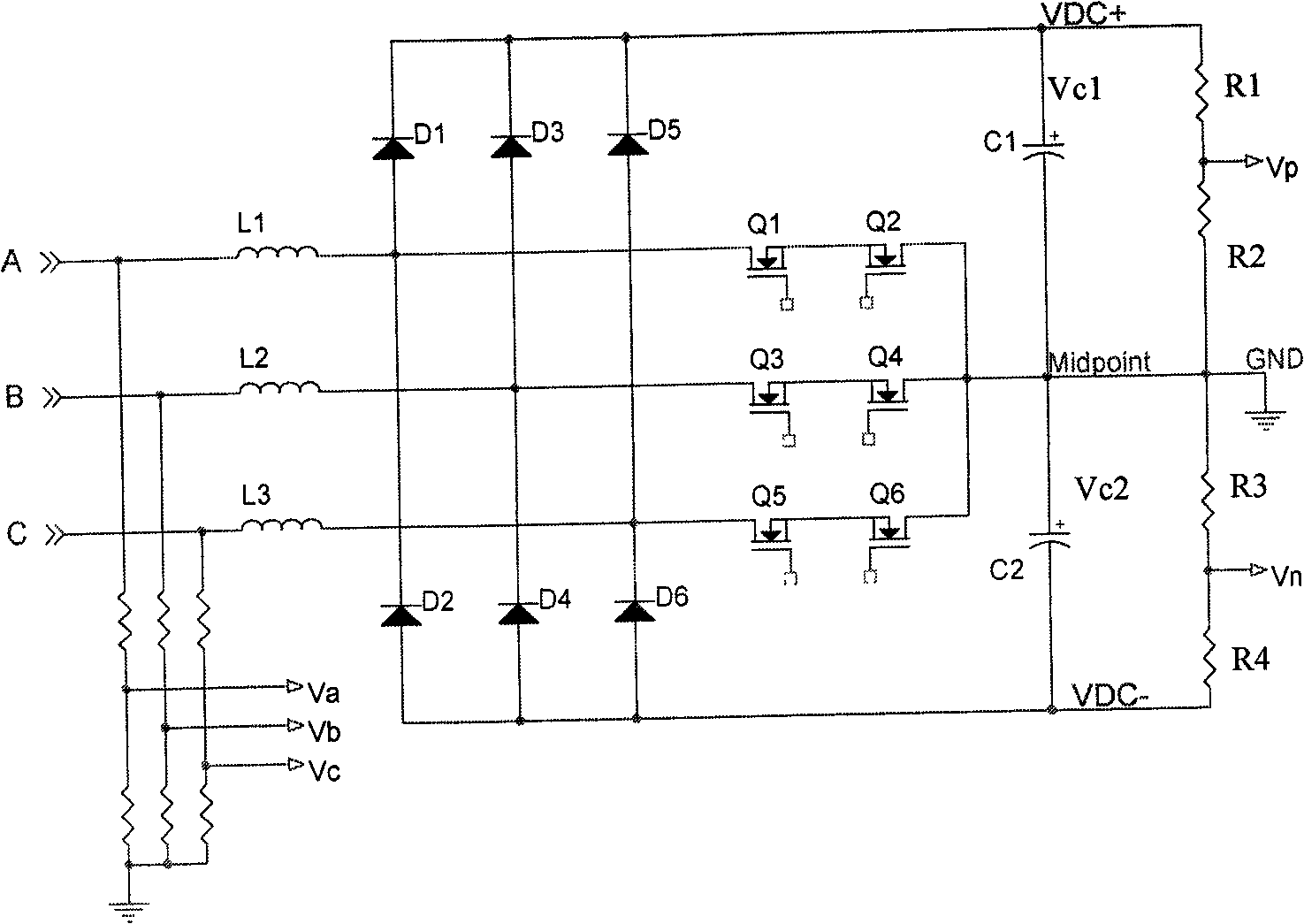 Sampling circuit and voltage sampling method for three-level power factor calibration circuit