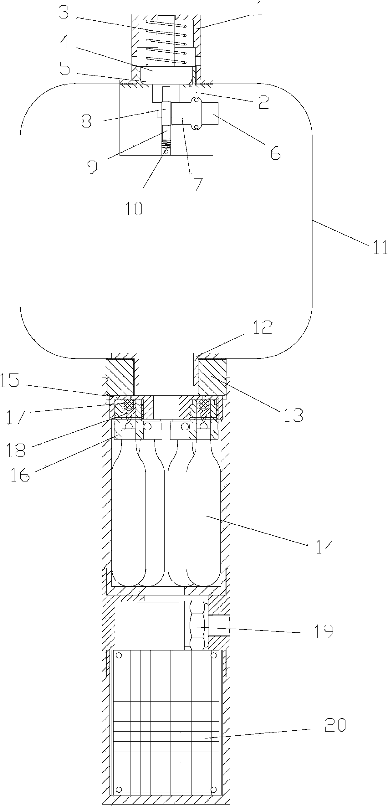 Gas bag type underwater depth-control suspension system