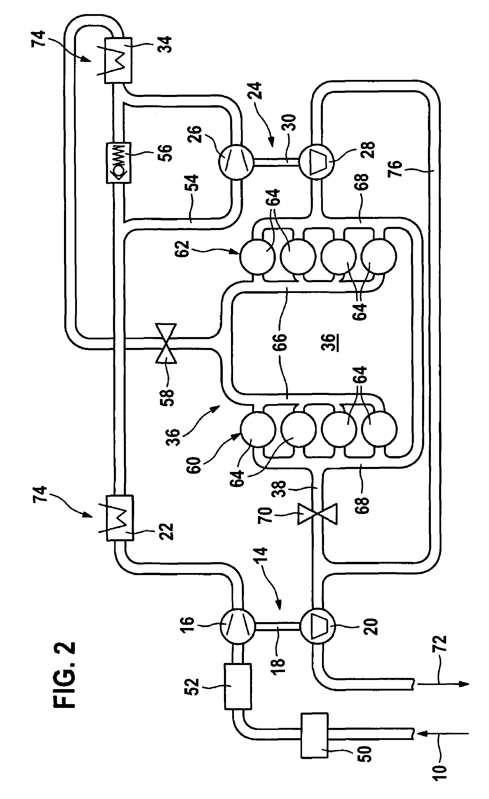 Supercharging system for two-stage supercharging of V-type internal combustion engines