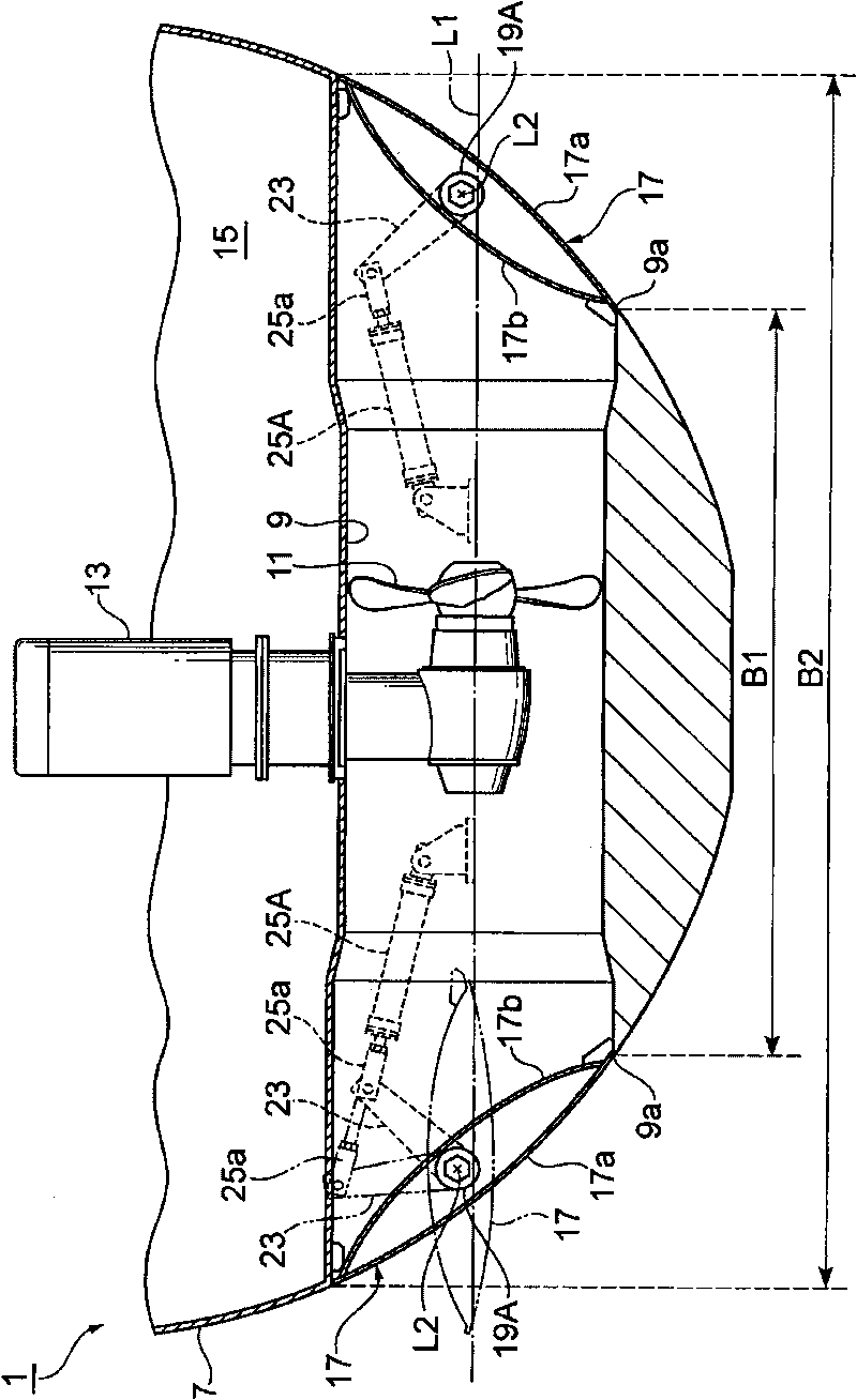 A boat hull with a lateral thruster