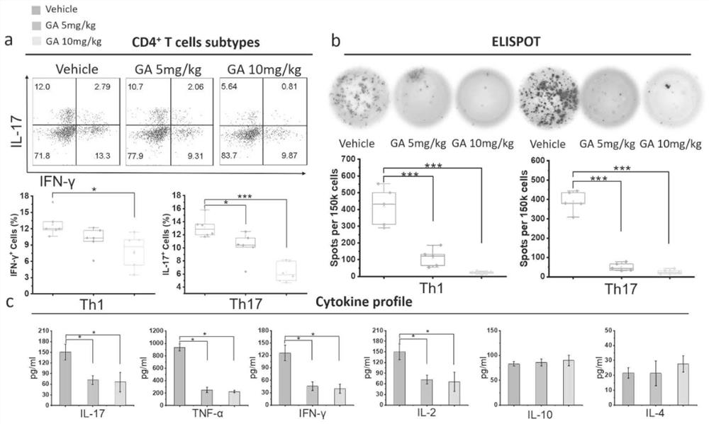 Application of gold complex in preparation of medicine for preventing and/or treating multiple sclerosis