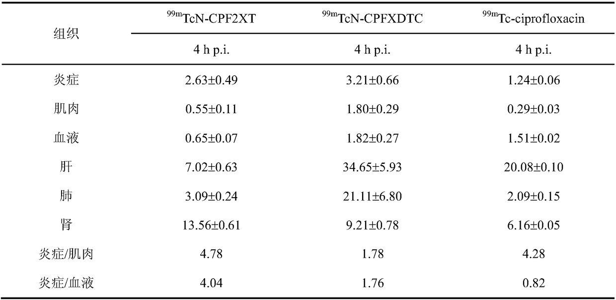 Tc-99m marked ciprofloxacin xanthate complex, as well as preparation method and application thereof