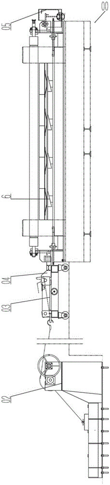 On-line roller changing device for float glass transitional roller table and roller changing method