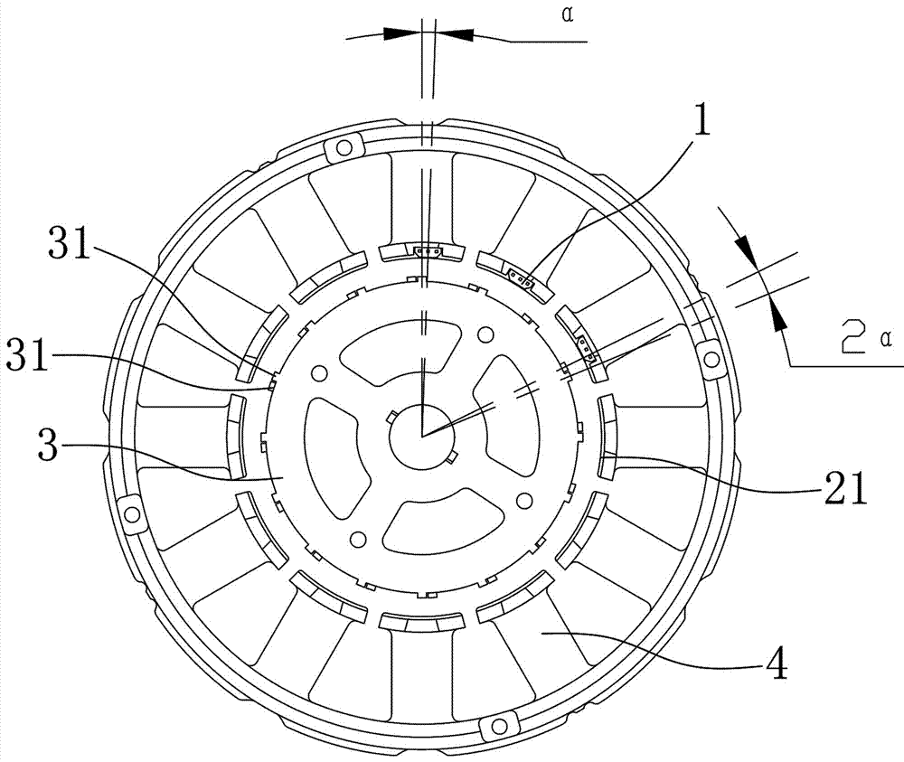 Oblique pole type motor Hall installation structure