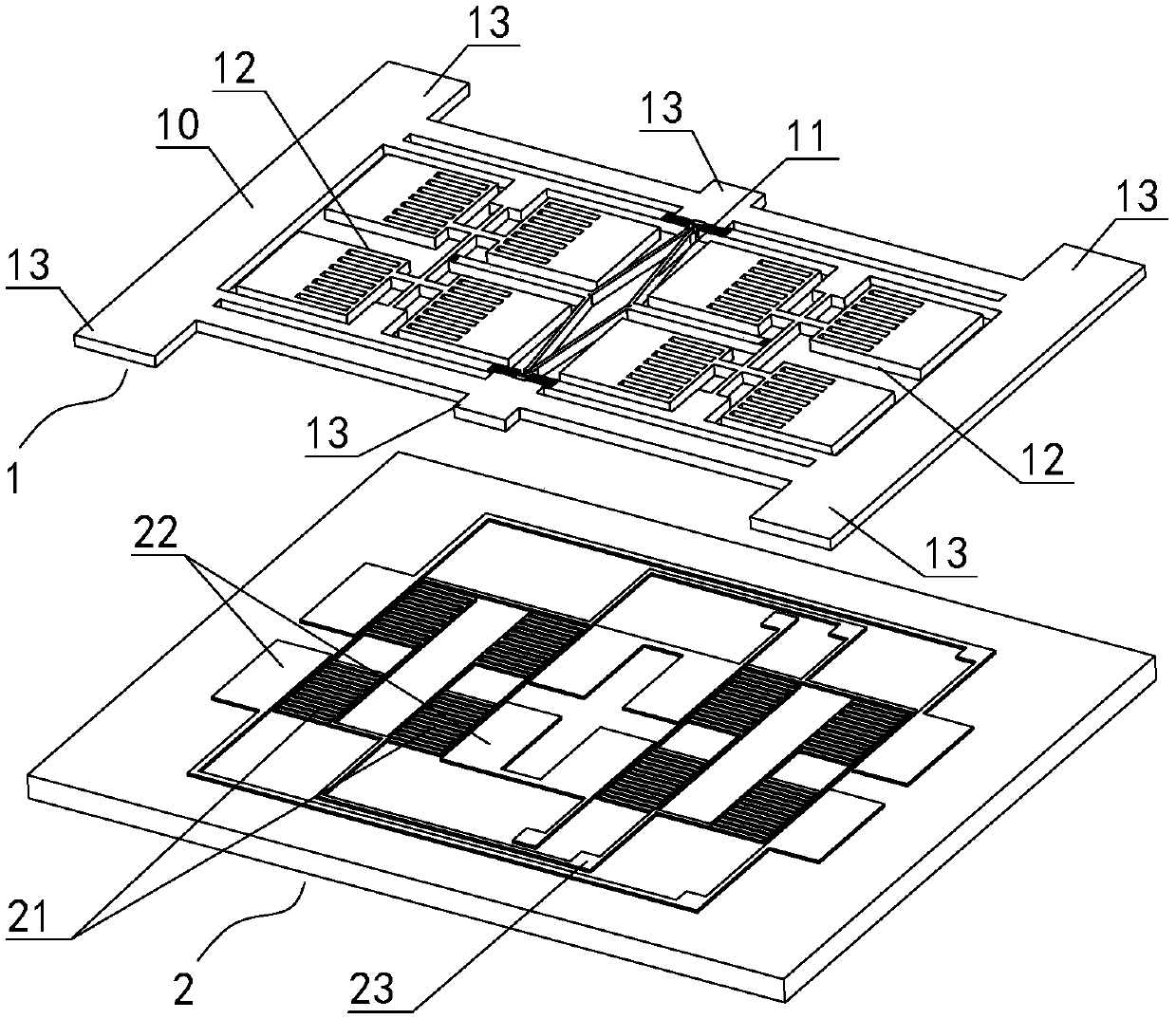 Tangential driving double-difference butterfly-wing silicon microgyroscope and application method thereof