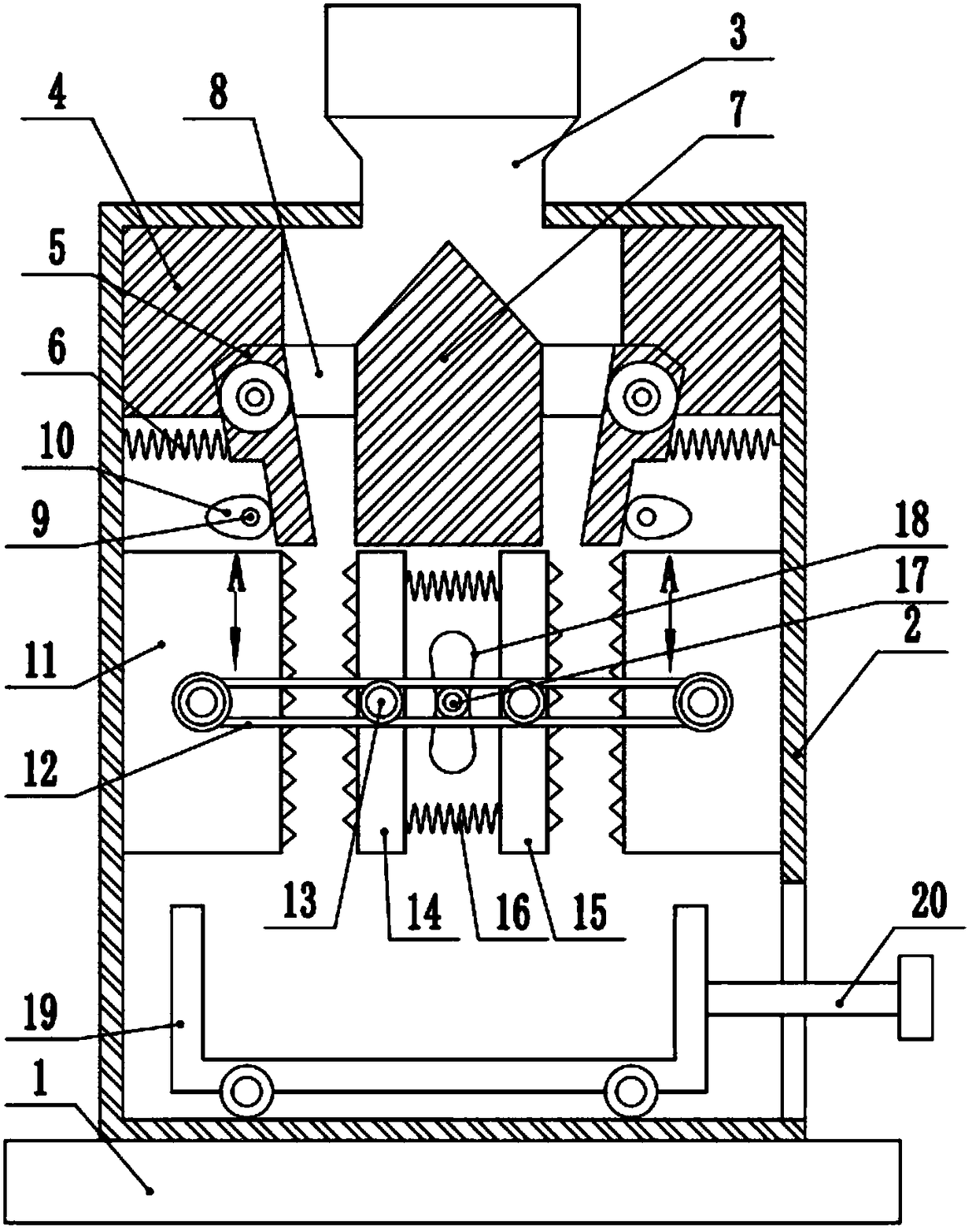 Cam-driven type intermittent feeding fodder smashing device