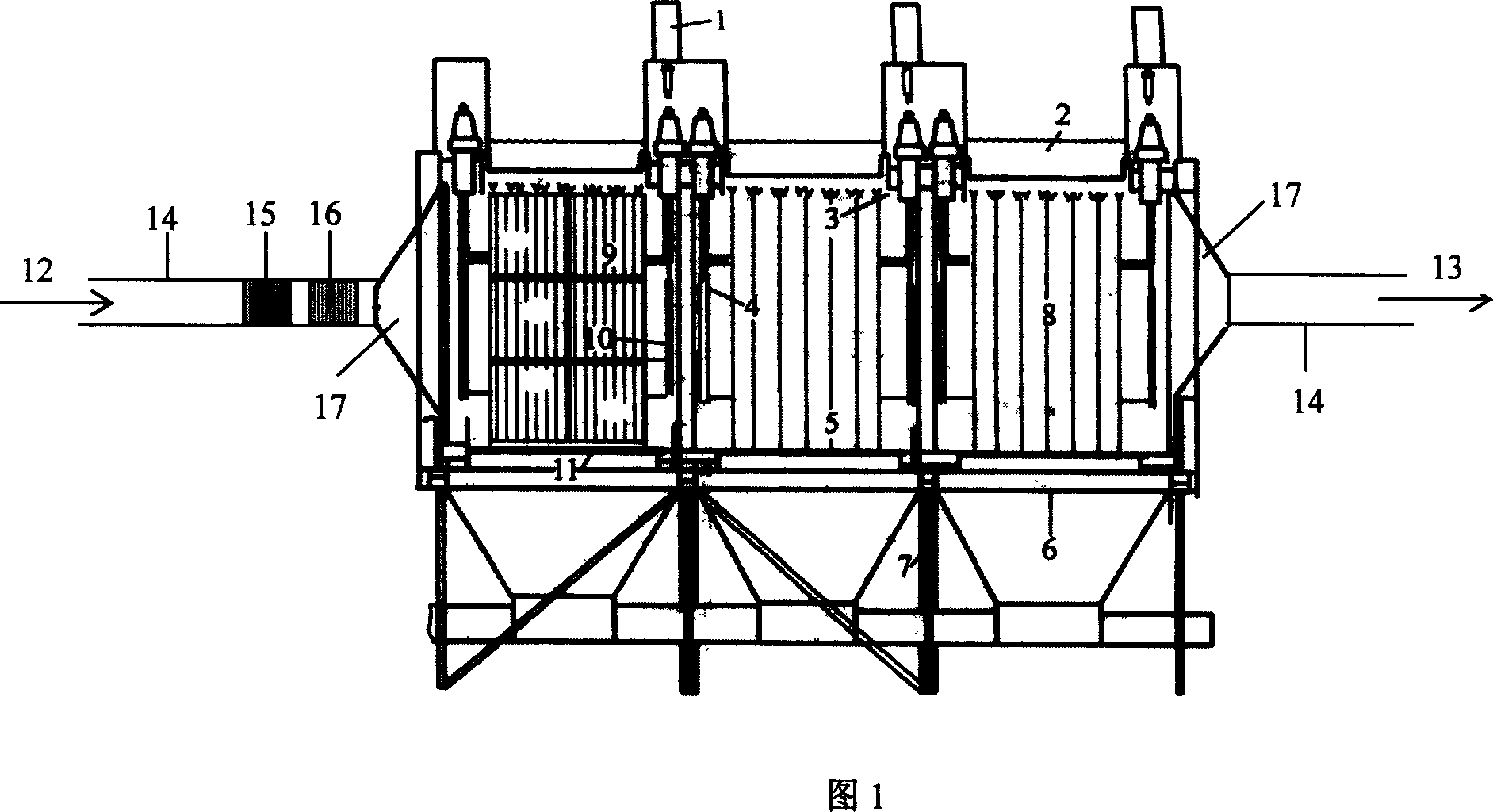 Electrical charging coagulation method for dust in flue gas transfering pipeline