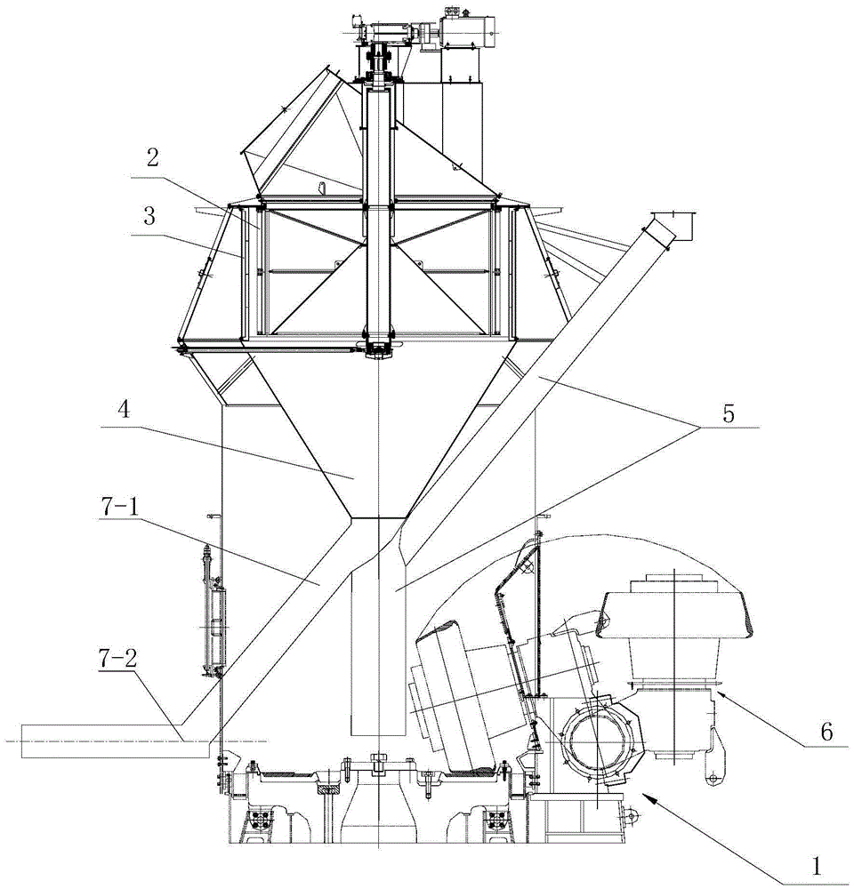 Novel vertical roll mill with grinded powder outward-guide mechanism