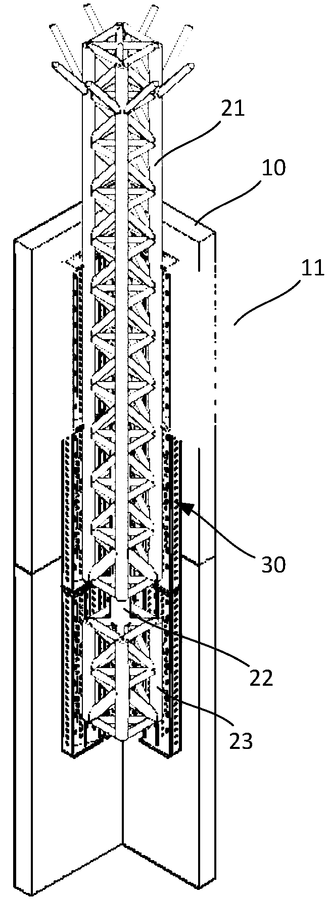 Integrated template type connection device for jacking platform and jacking method of lattice column