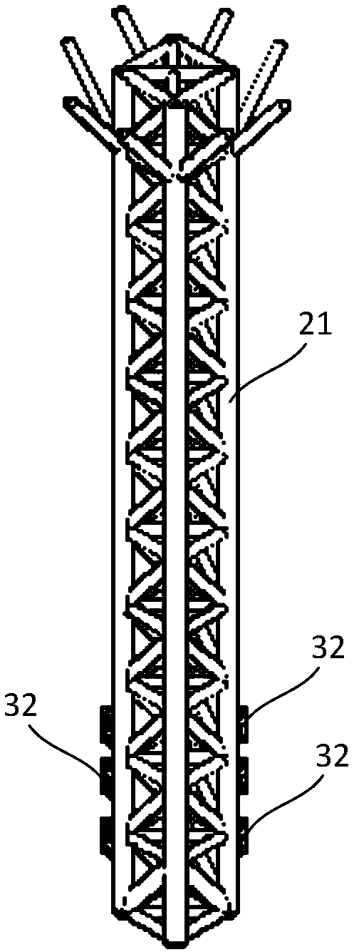 Integrated template type connection device for jacking platform and jacking method of lattice column