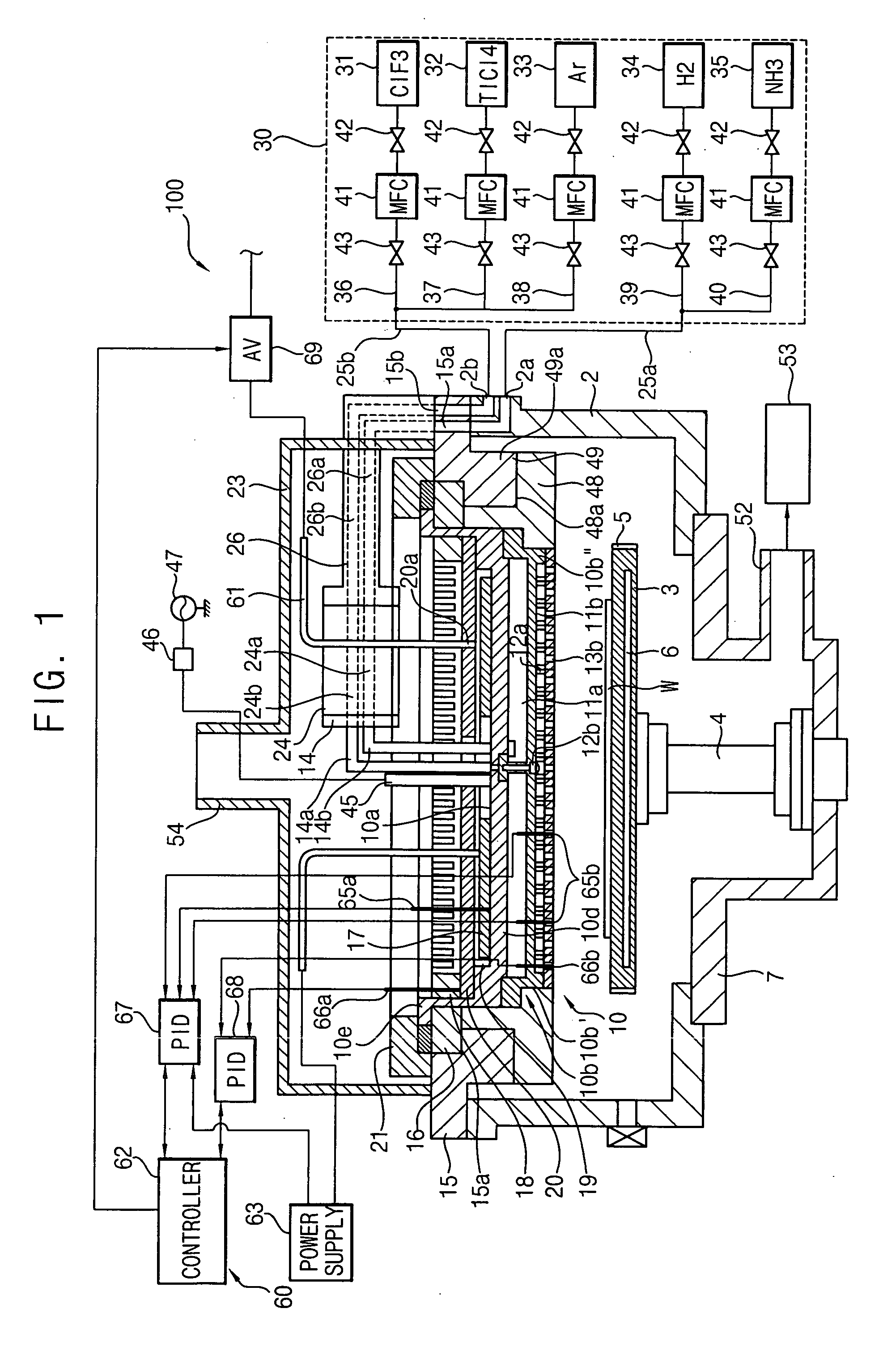 Combination of showerhead and temperature control means for controlling the temperature of the showerhead, and deposition apparatus having the same