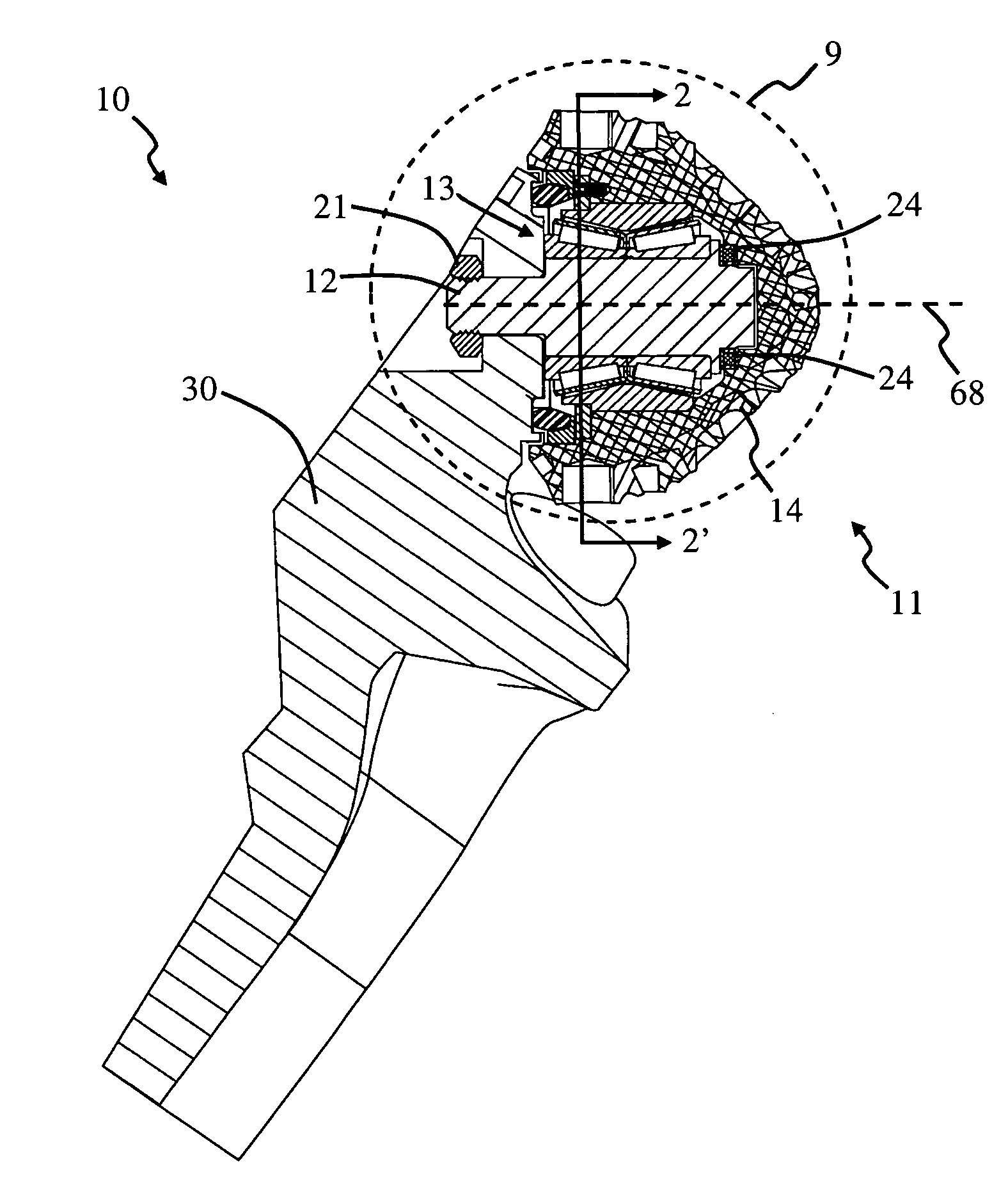 Earth bit with hub and thrust units