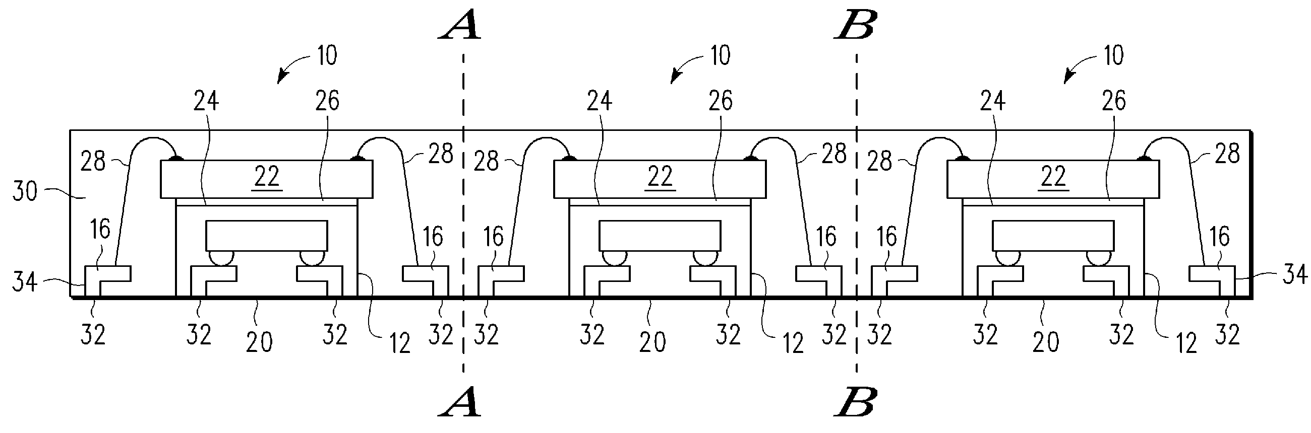 Array quad flat no-lead package and method of forming same