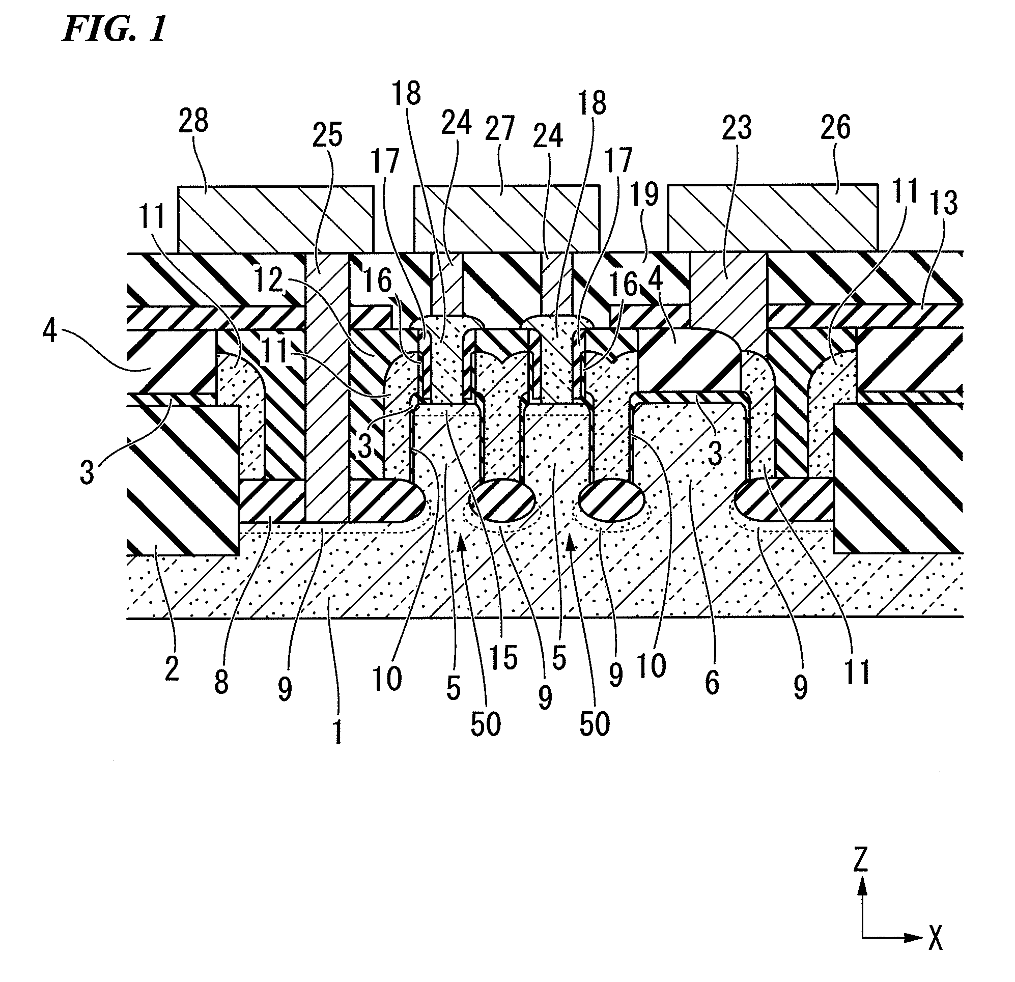 Semiconductor device having vertical surrounding gate transistor structure, method for manufacturing the same, and data processing system