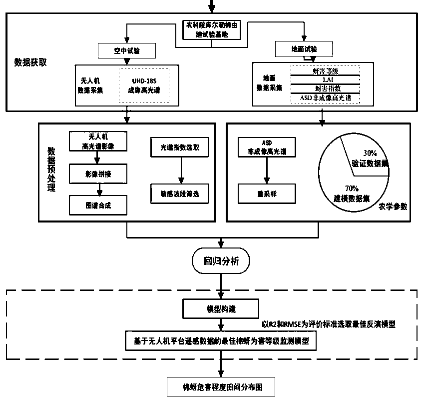 Monitoring method of farmland cotton aphid damage grade model based on unmanned aerial vehicle imaging