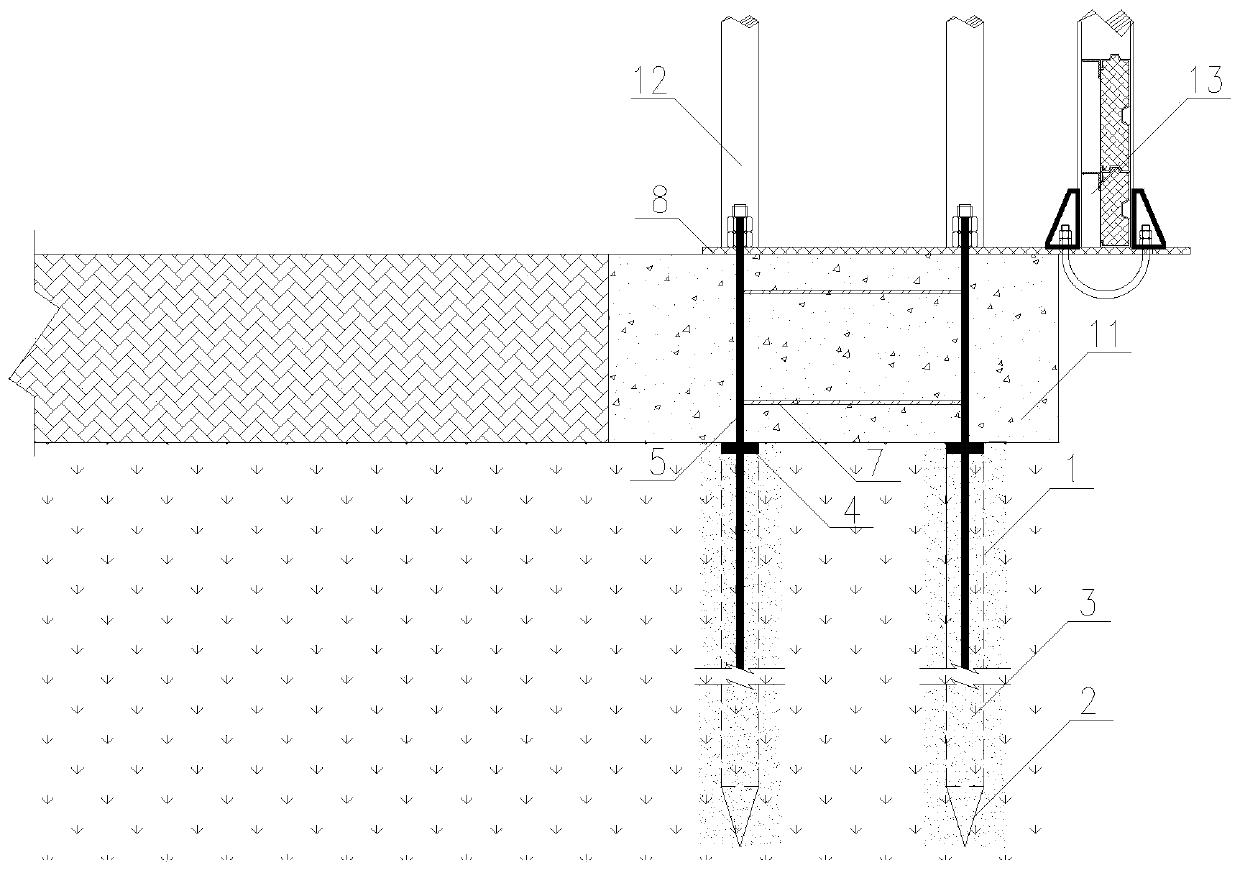 Integrated steel anchor pipe foundation structure of highway guardrail and sound barrier and a construction method thereof.