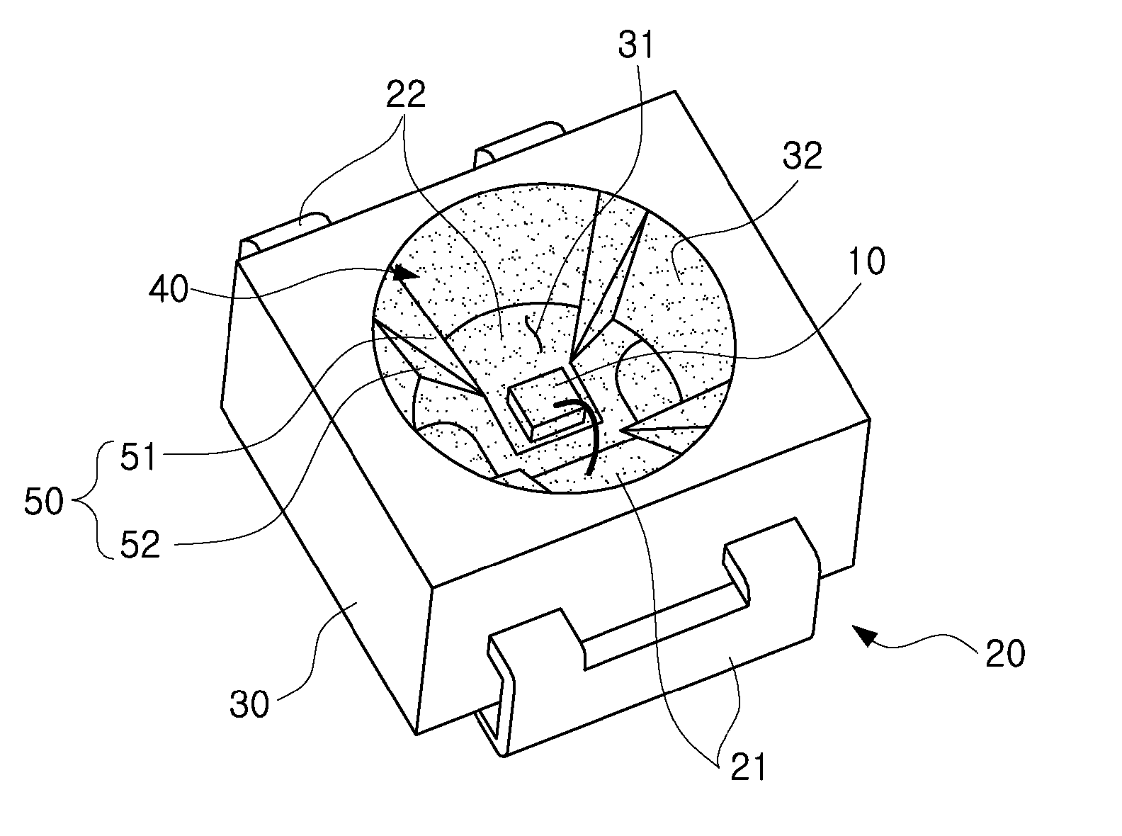 LED package with recess and protrusions