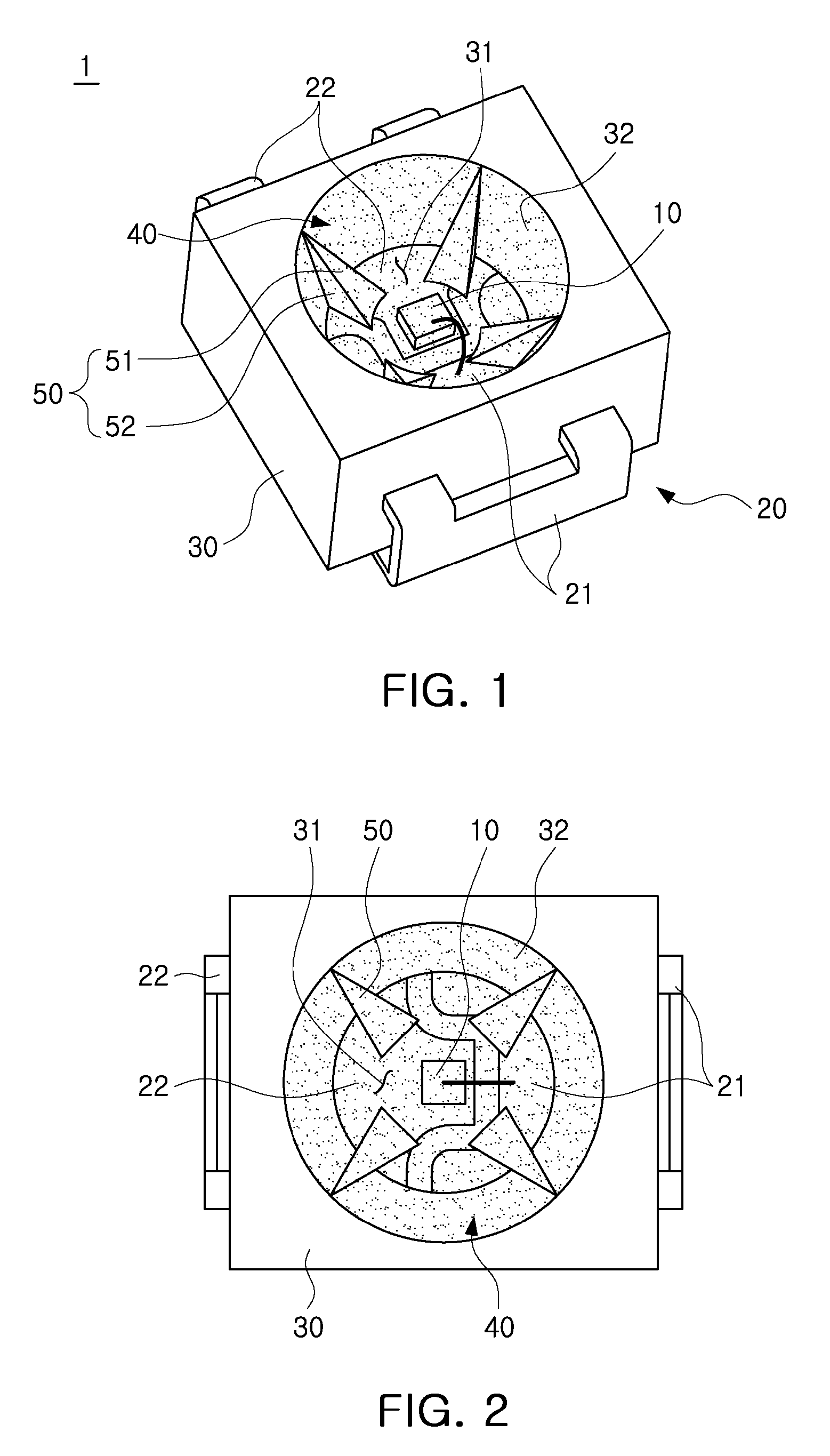 LED package with recess and protrusions