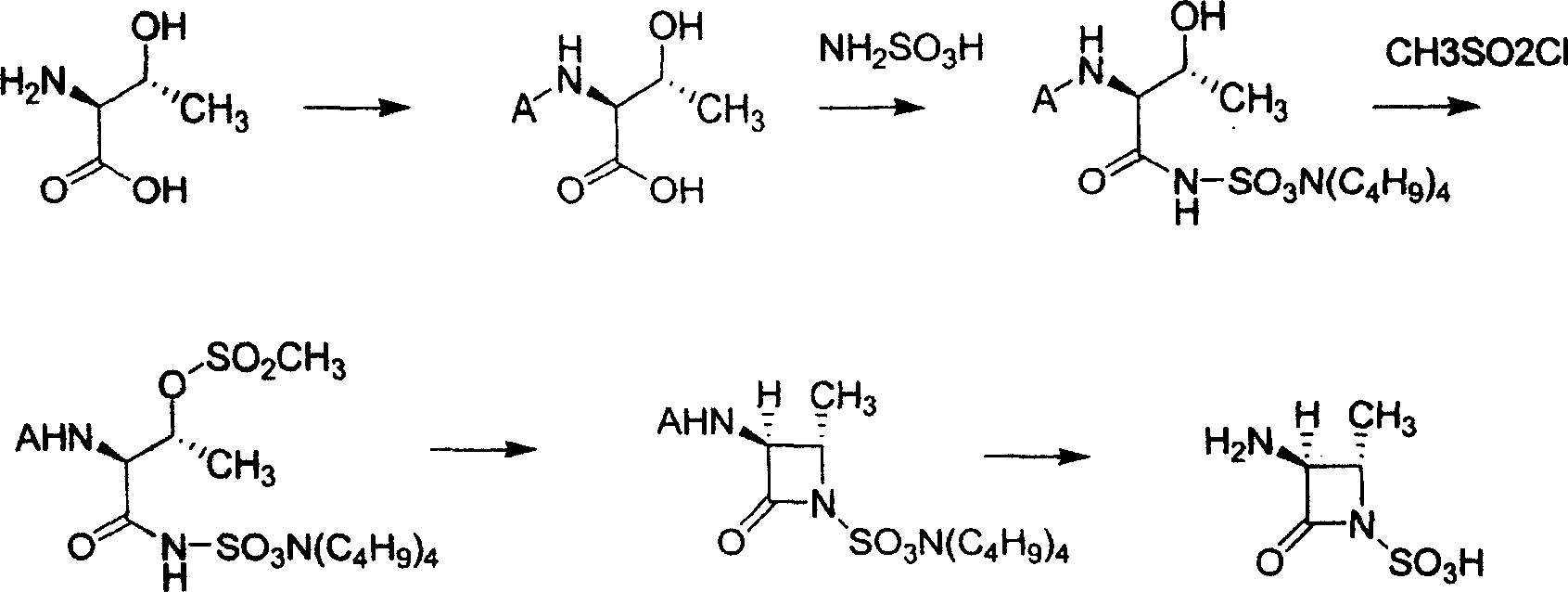 Process of synthesizing (2S-trans)-3-methyl-4-oxo-1-azacyclo butyl sulfonic acid