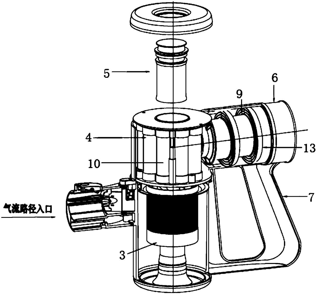 Shock-absorbing and noise-reducing hand-held vacuum cleaner