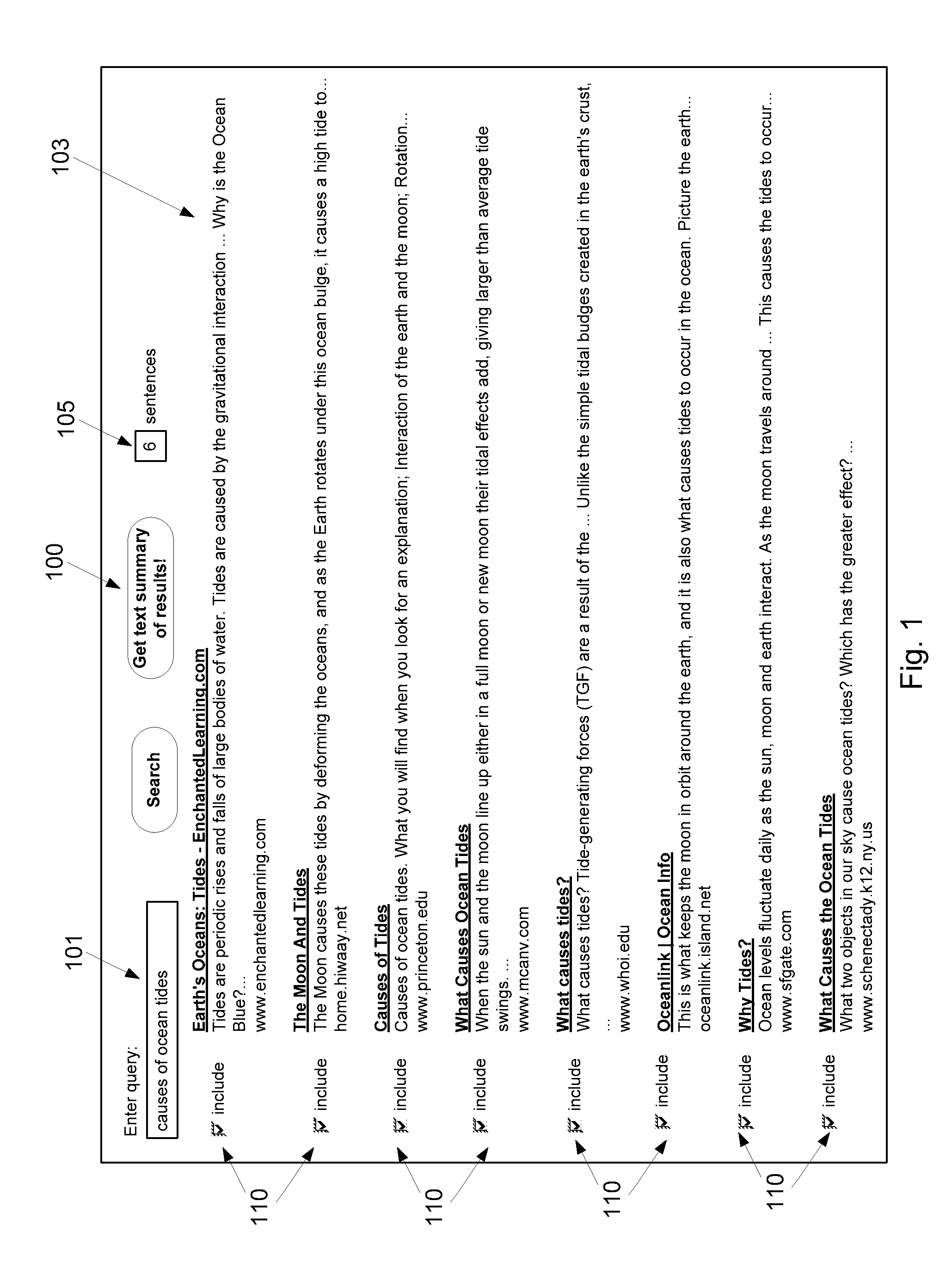 System, method, and user interface for a search engine based on multi-document summarization