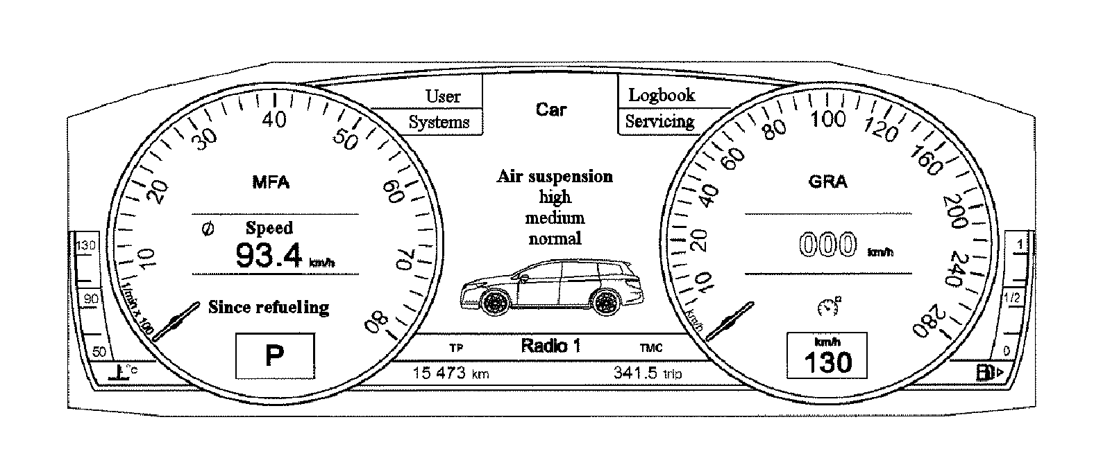 Display device for a vehicle for displaying information relating to the operation of the vehicle and method for displaying this information