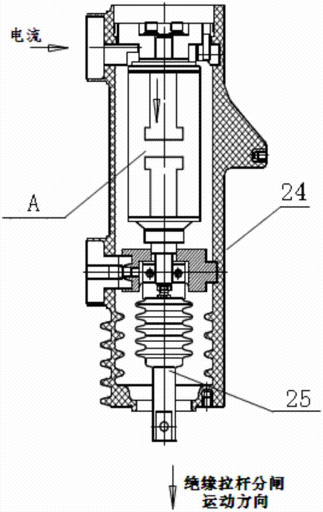 Waist-supported rotary pressure equalization with grounding shield High-voltage vacuum interrupter solid-sealed pole