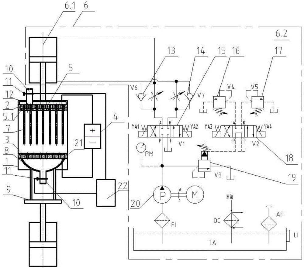 A sewage and sludge dehydrating device coupling electroosmosis and mechanical pressure filtration