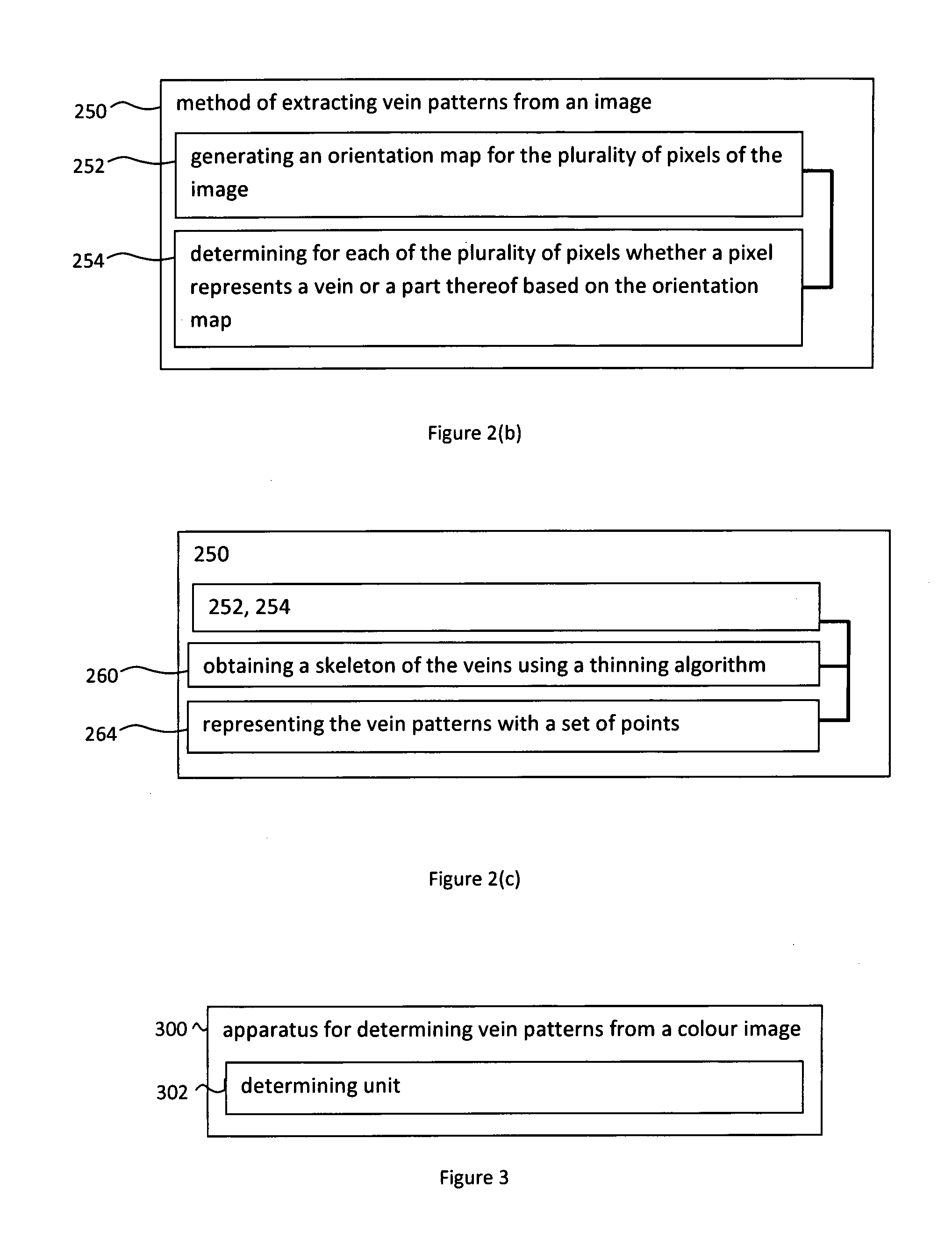 Method and an apparatus for determining vein patterns from a colour image