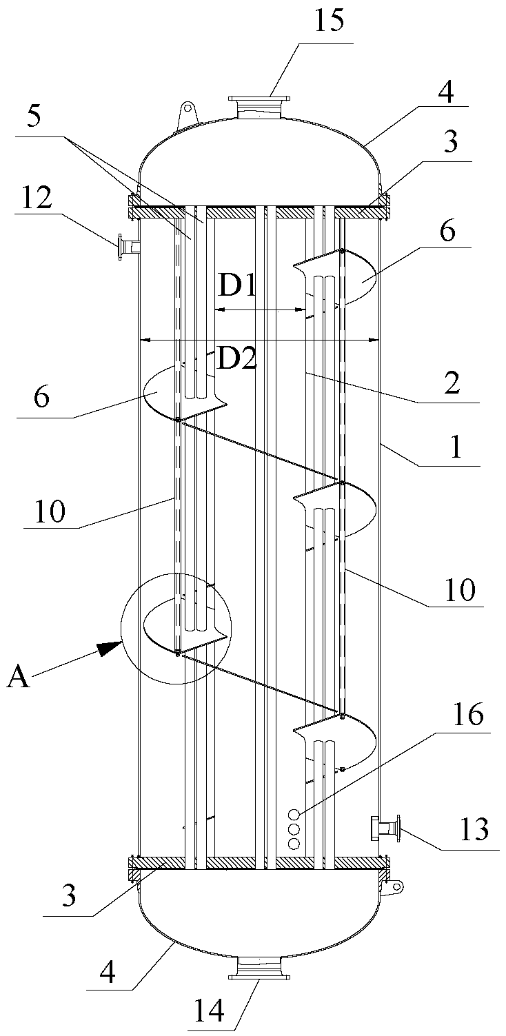 Discontinuous spiral baffle plate heat exchanger for cooling compressed air