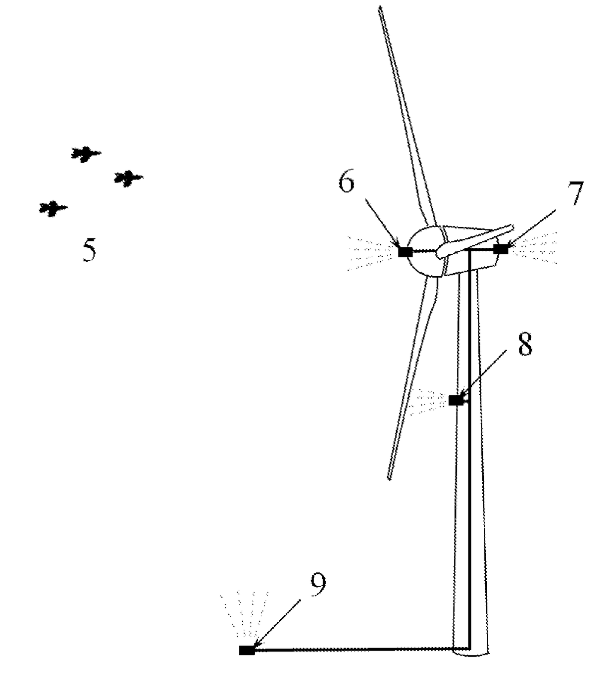 System and method for preventing collisions between wind turbine blades and flying objects