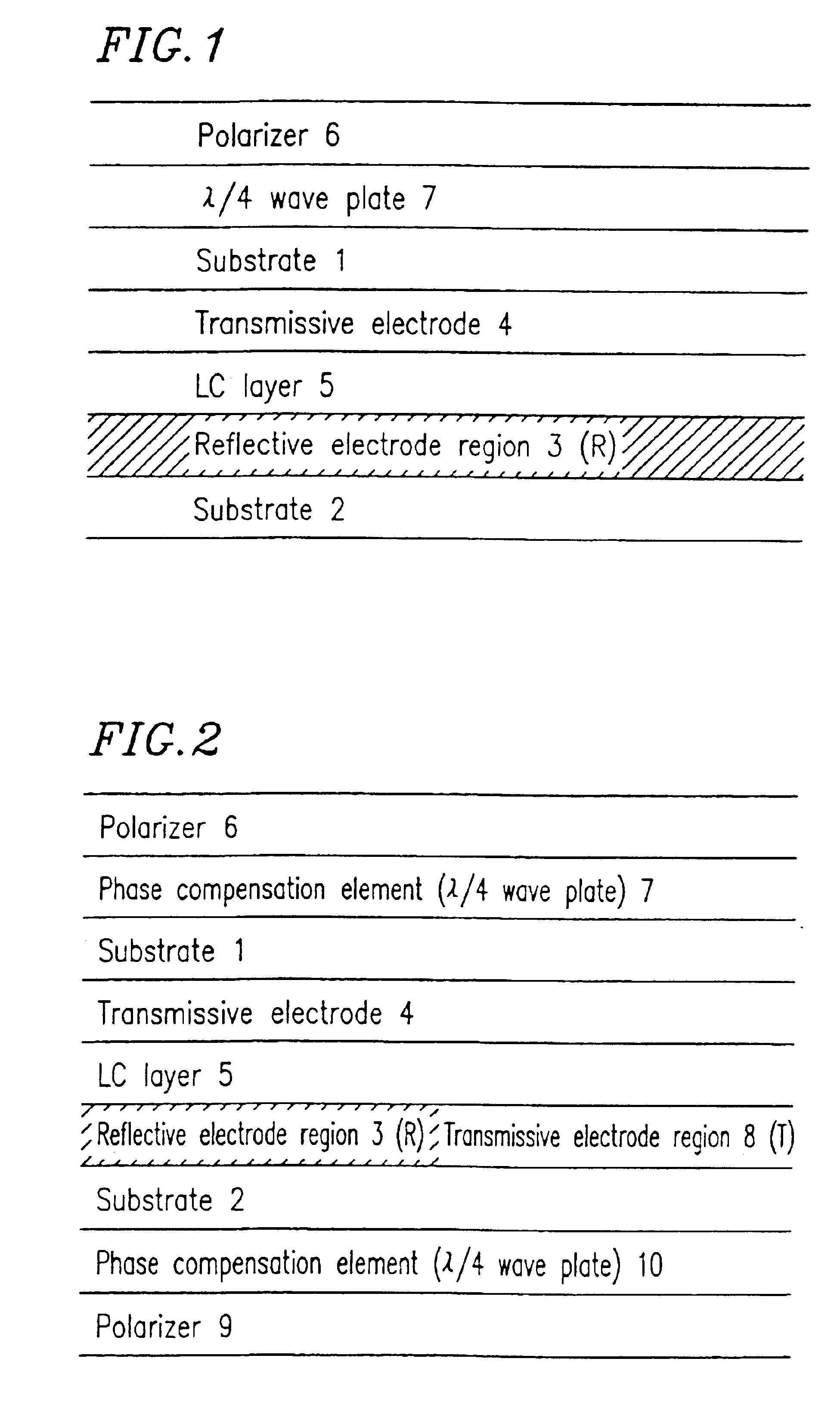 Transflective LCD device having less distance between transmission region and first bus line than transmission region and second bus line