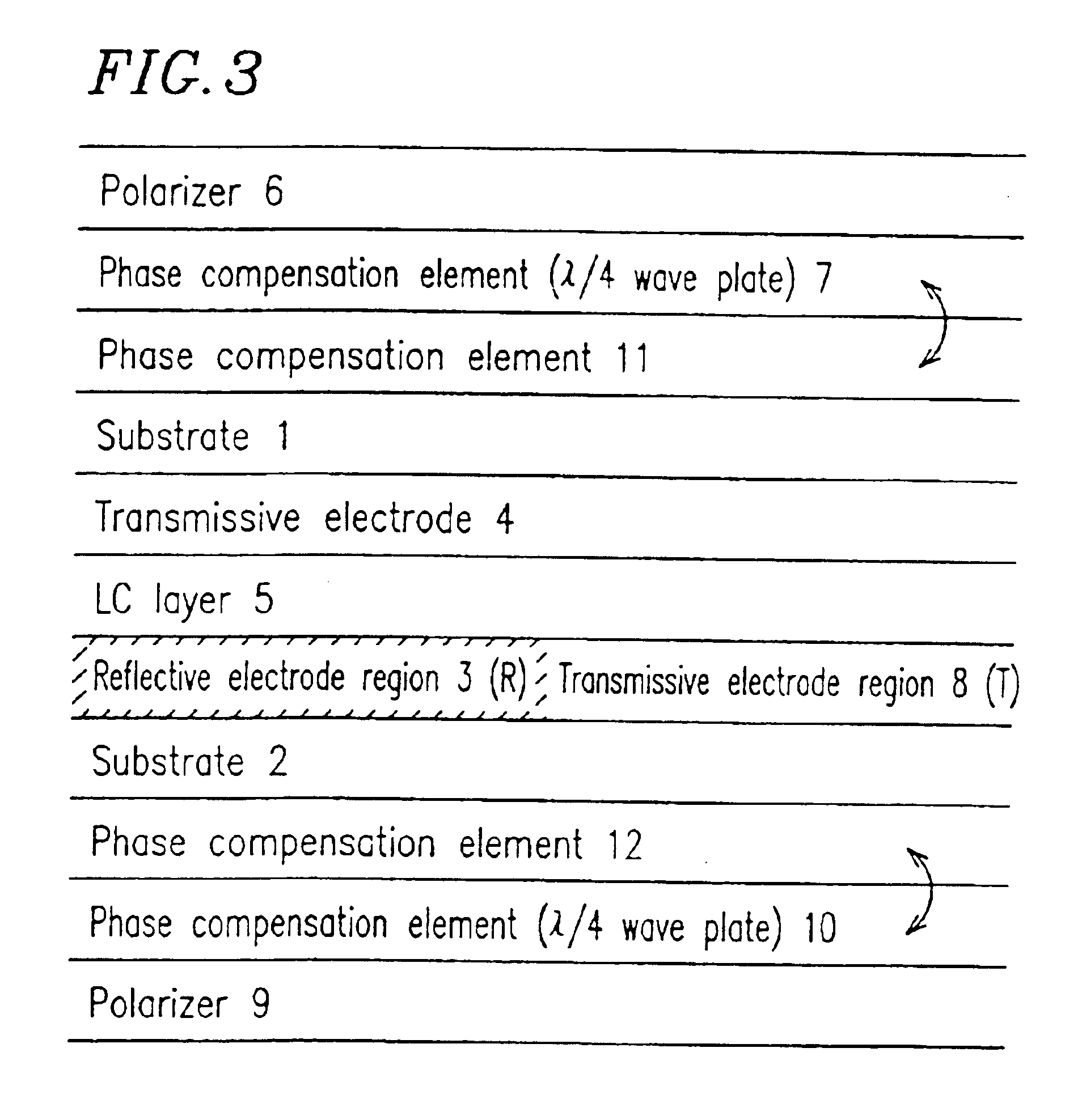 Transflective LCD device having less distance between transmission region and first bus line than transmission region and second bus line