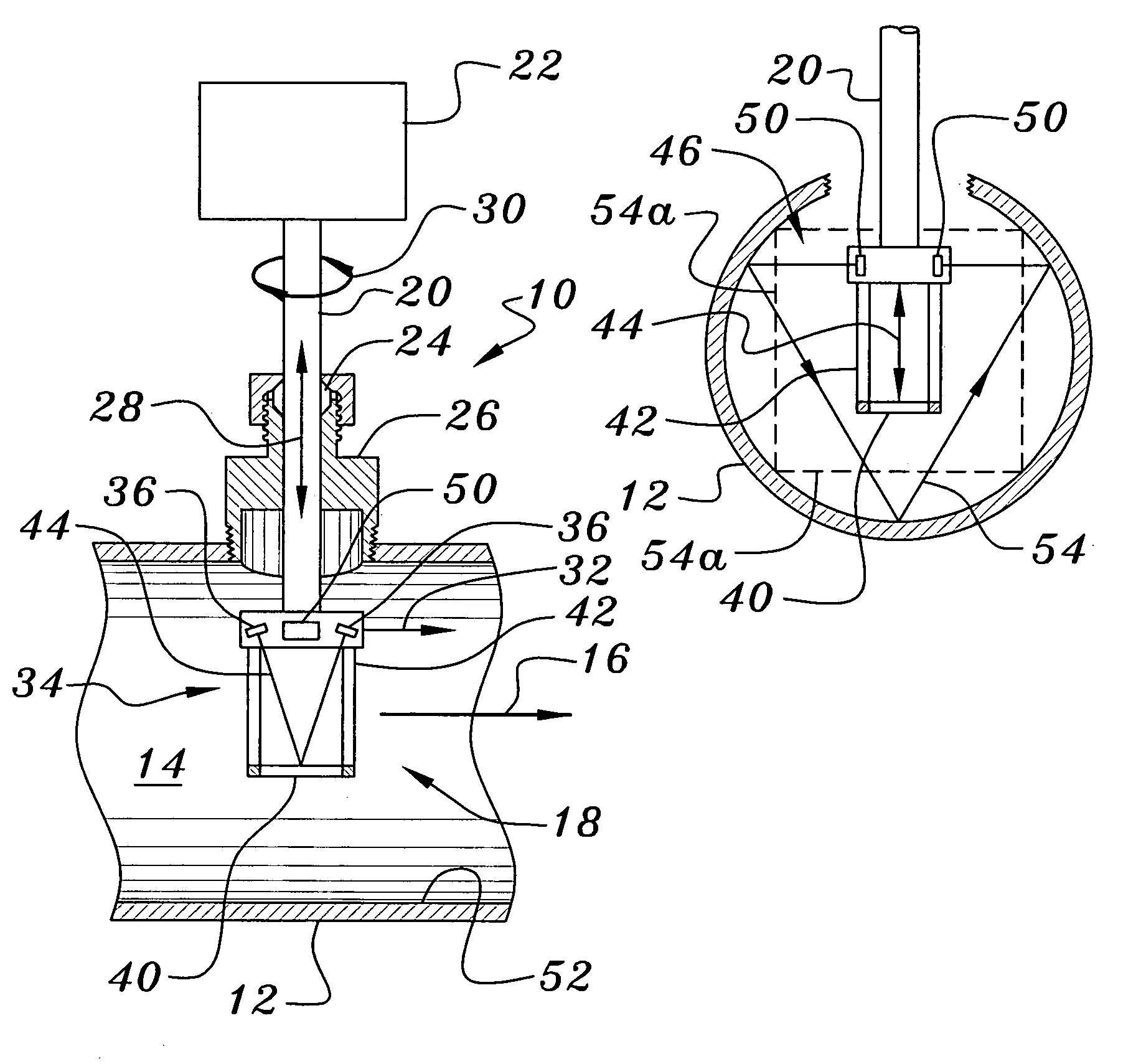 Flow probe pipe size detector