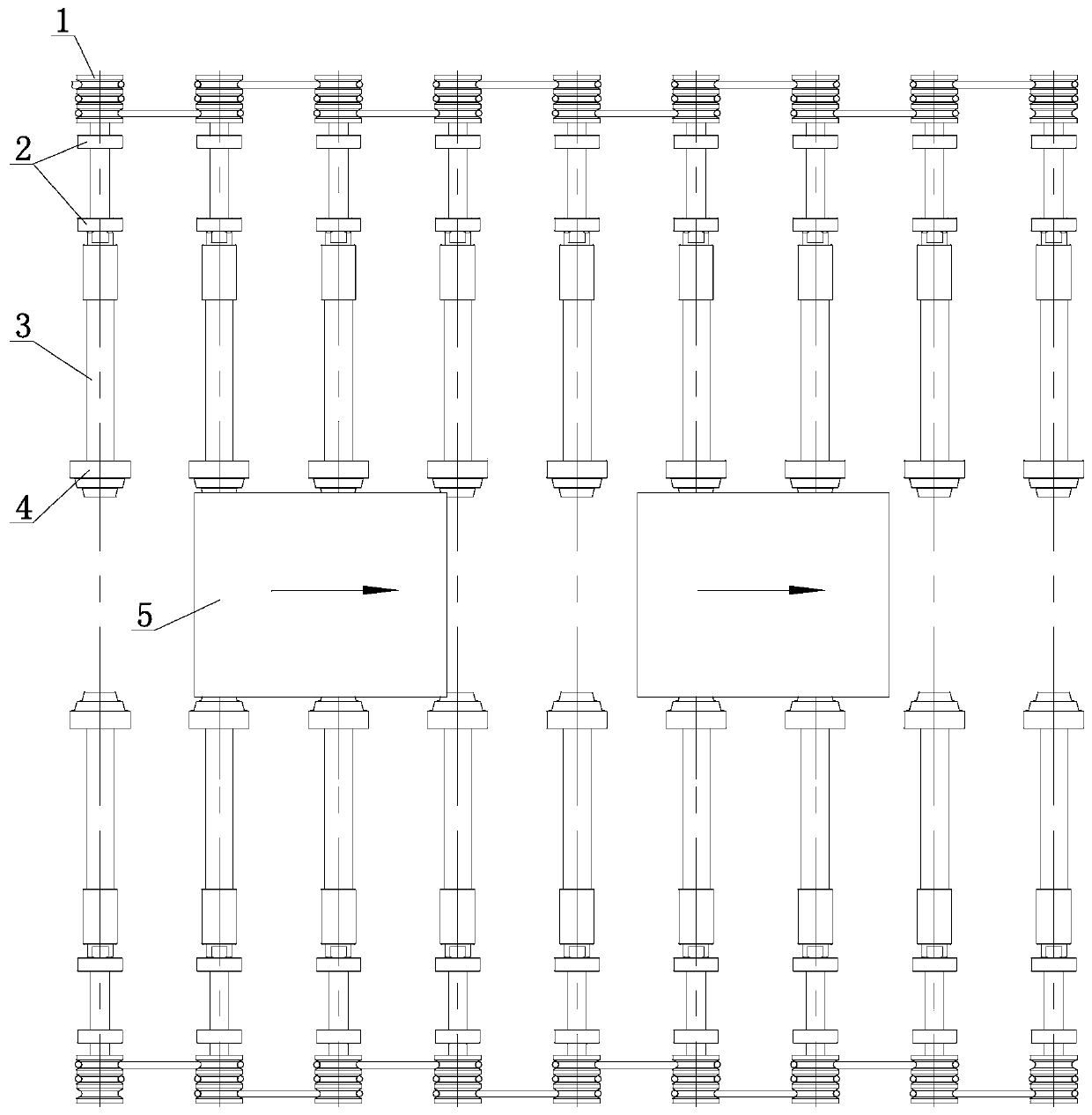 Novel roller way transmission structure of solar cell roller way furnace