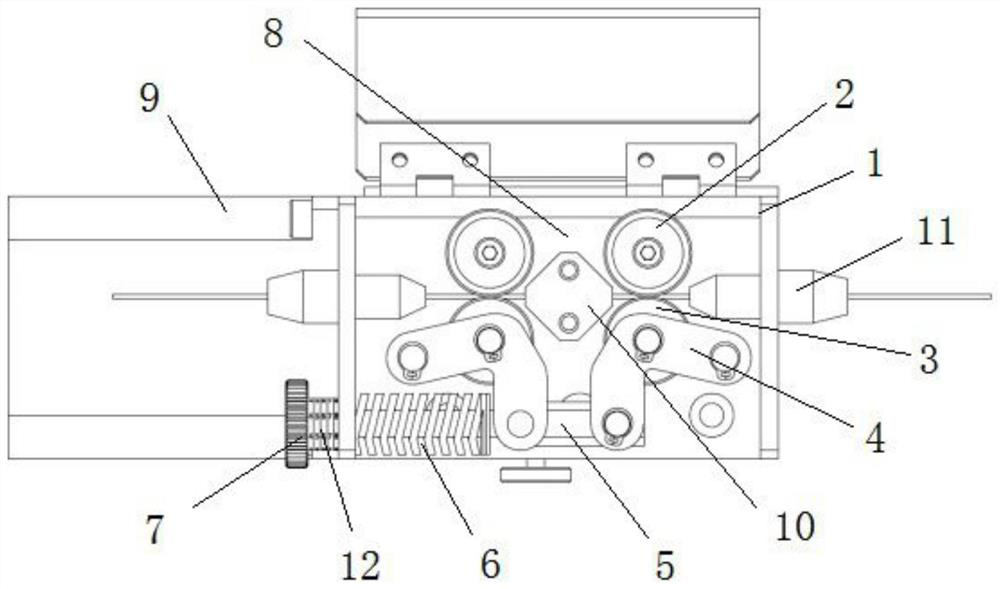 Synchronous pressure adjusting device for double wire feeding wheels of laser filler wire welding